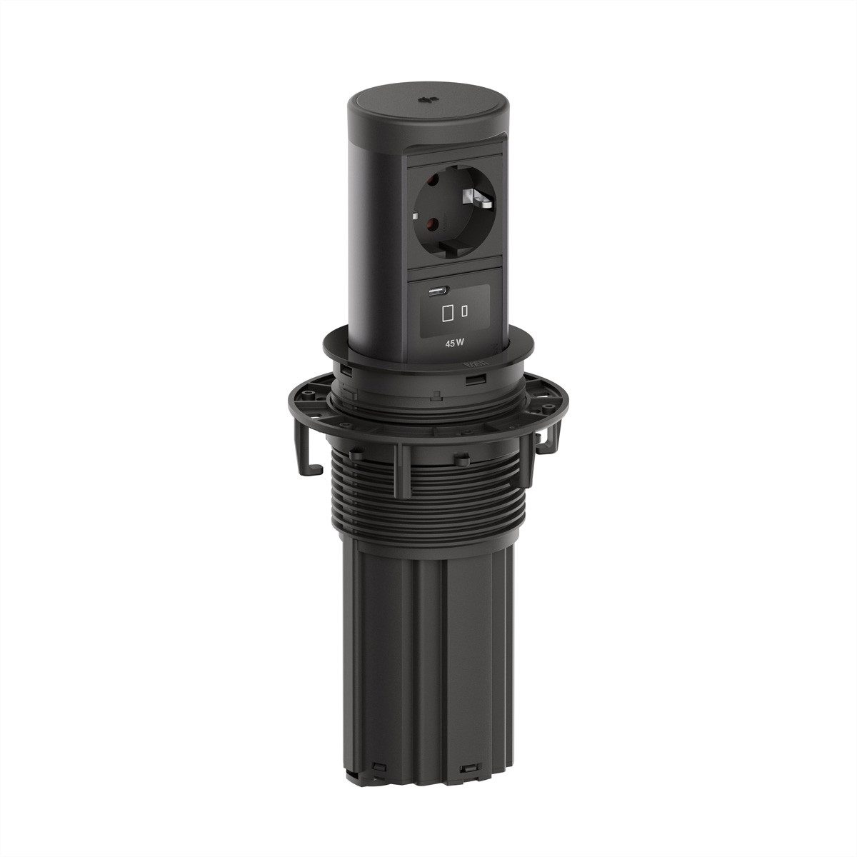 Bachmann ELEVATOR2 1xCEE7/3 1xUSB C/C45W Steckdosenleiste (Kabellänge 2 m), Wireless Charger 15W RAL 9005 2,0 m AEH, BM0020509