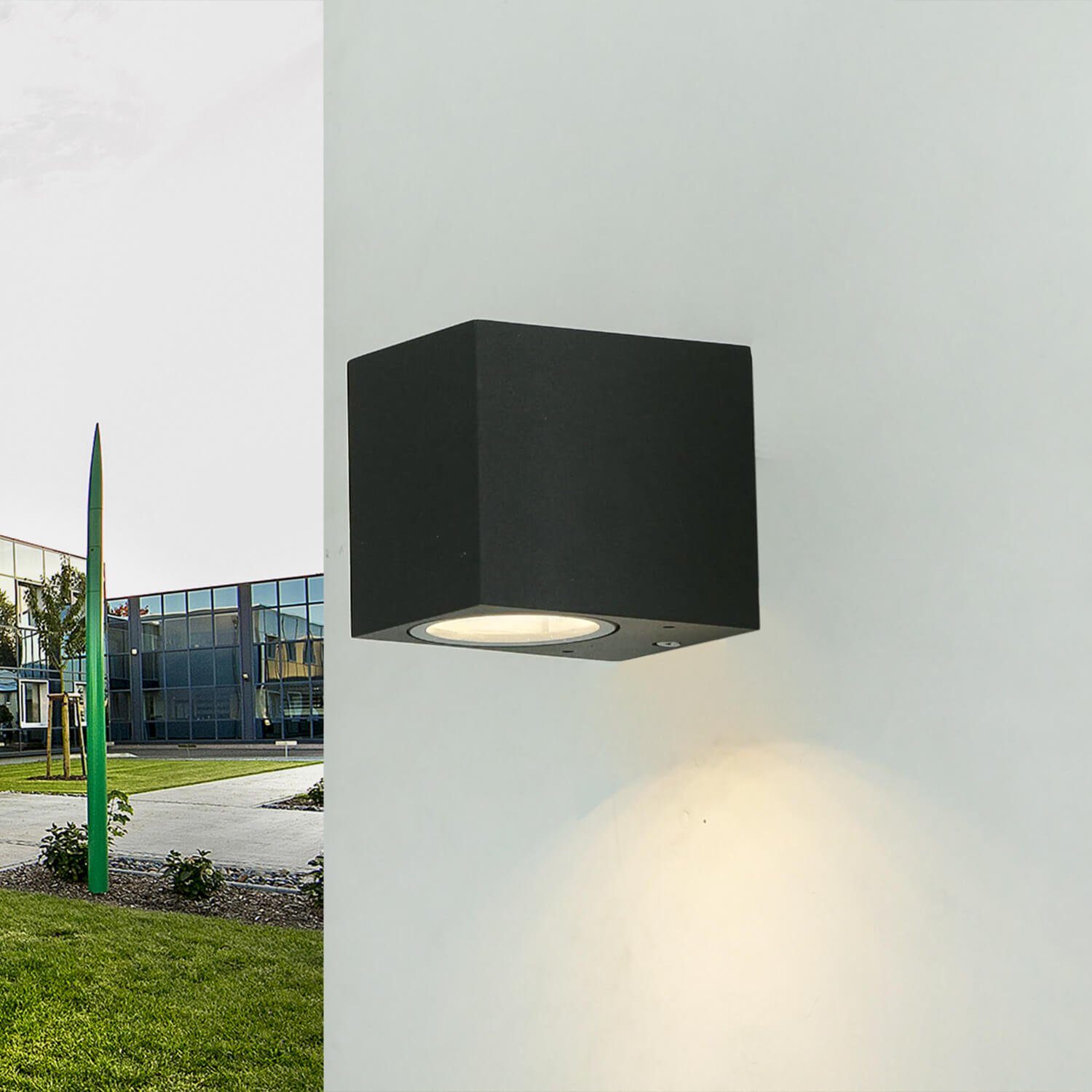 Licht-Erlebnisse Außen-Wandleuchte AALBORG, ohne Außenwandlampe Anthrazit GU10 Außenleuchte eckig Leuchtmittel, IP44