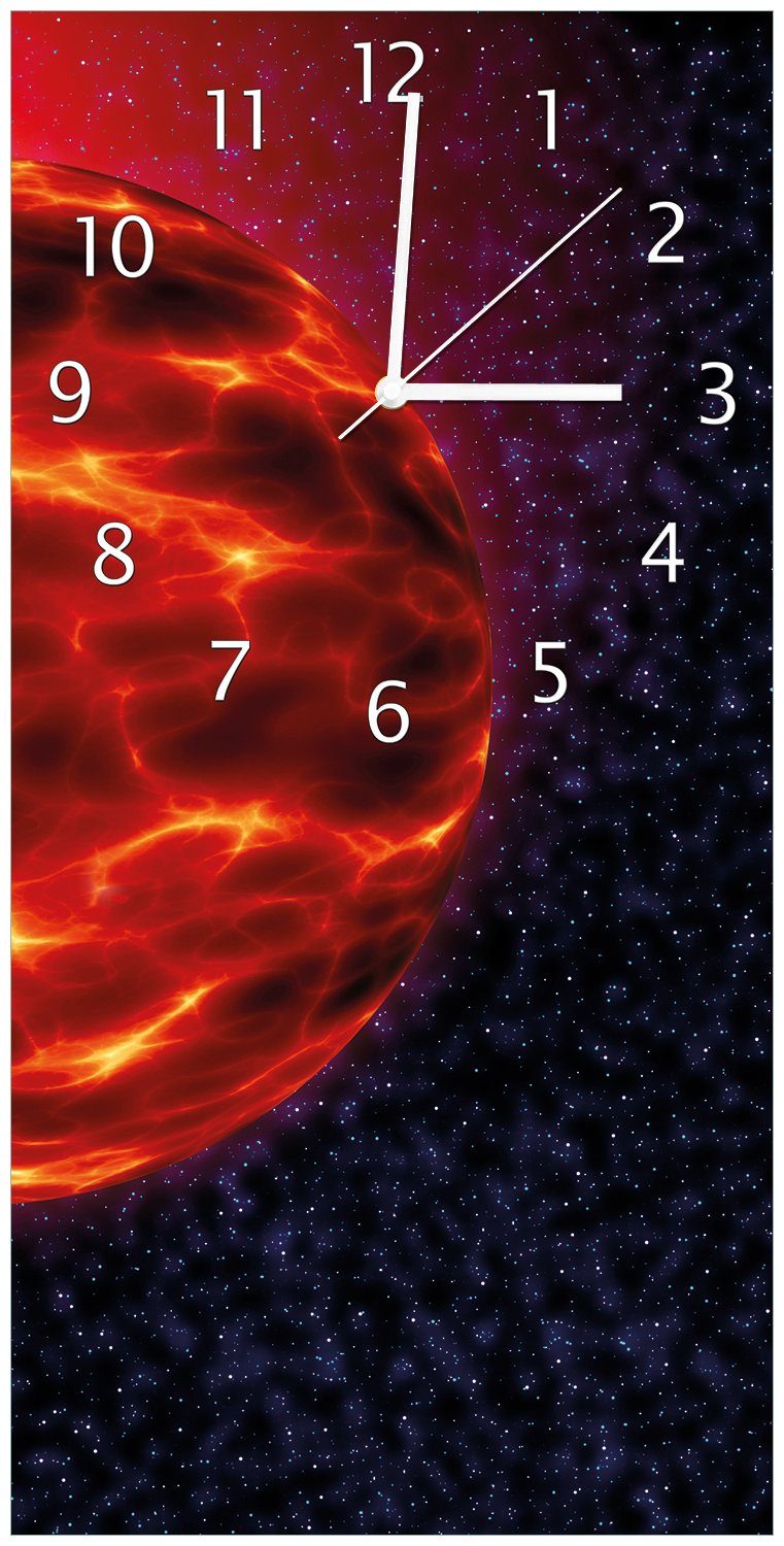 Wallario Wanduhr Abstrakter Planet im Weltall in glühendem rot (Uhr aus Acryl)