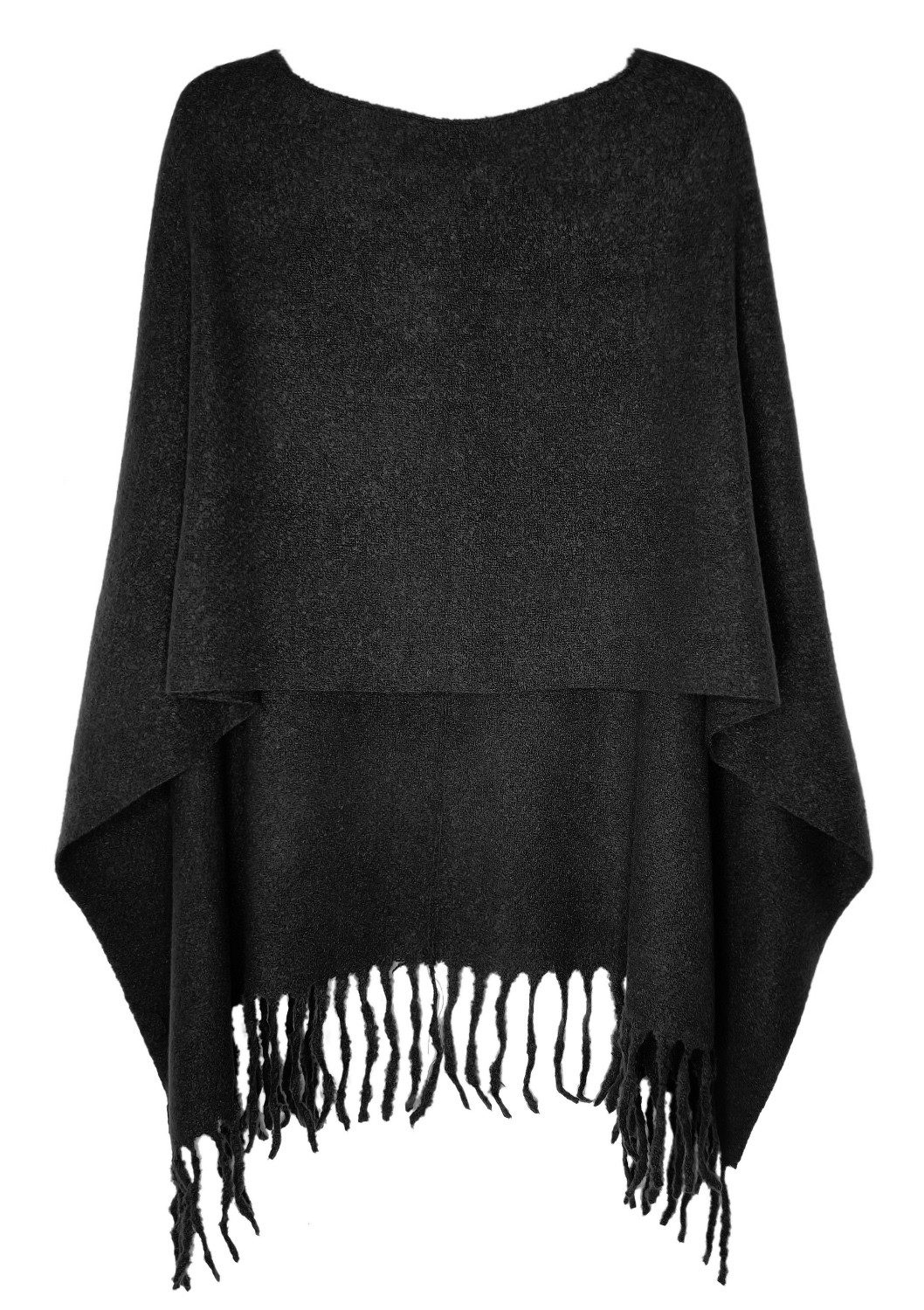 dy_mode Strickponcho Kuscheliger Damen Strickponcho mit Fransen – Unifarbener Überwurf/Cape Unifarbe, mit Fransen