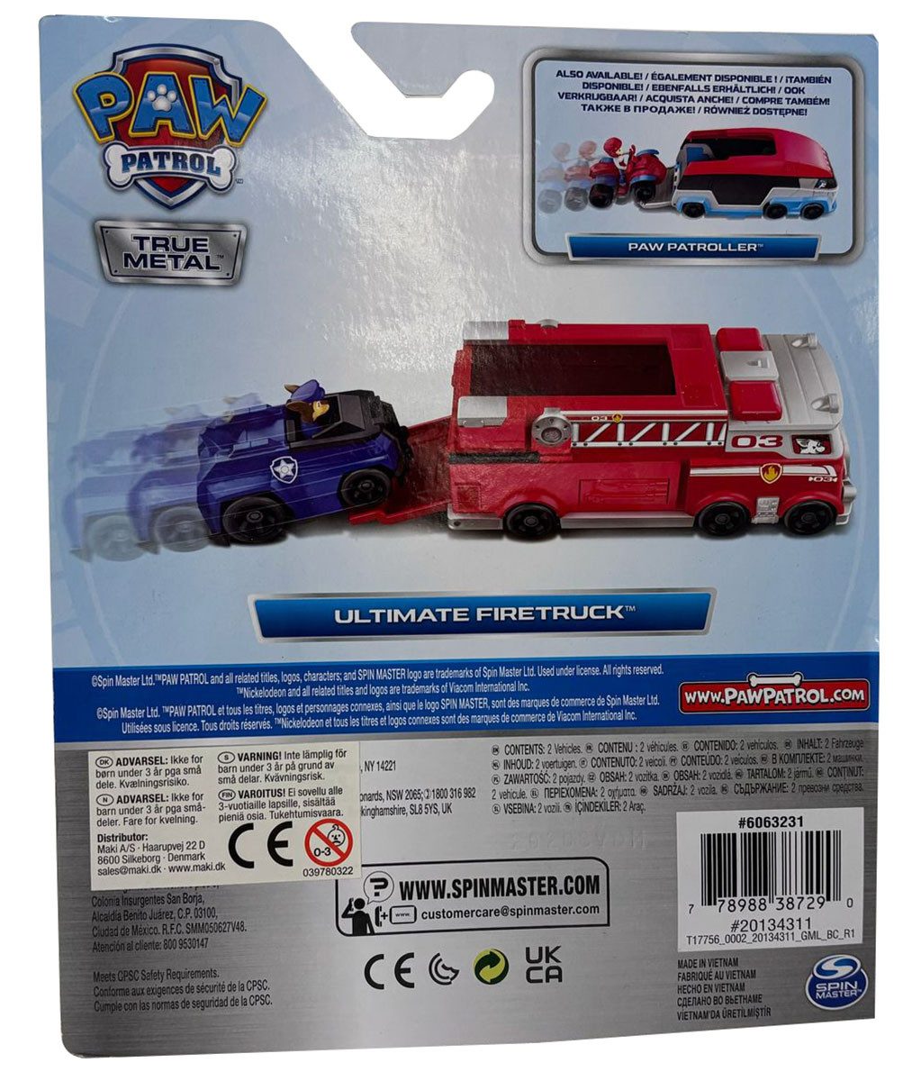 PAW PATROL Spielzeug-Feuerwehr Paw Patrol True Metal Fahrzeuge 2er-Set Marschall-Feuerwehrauto + Chas