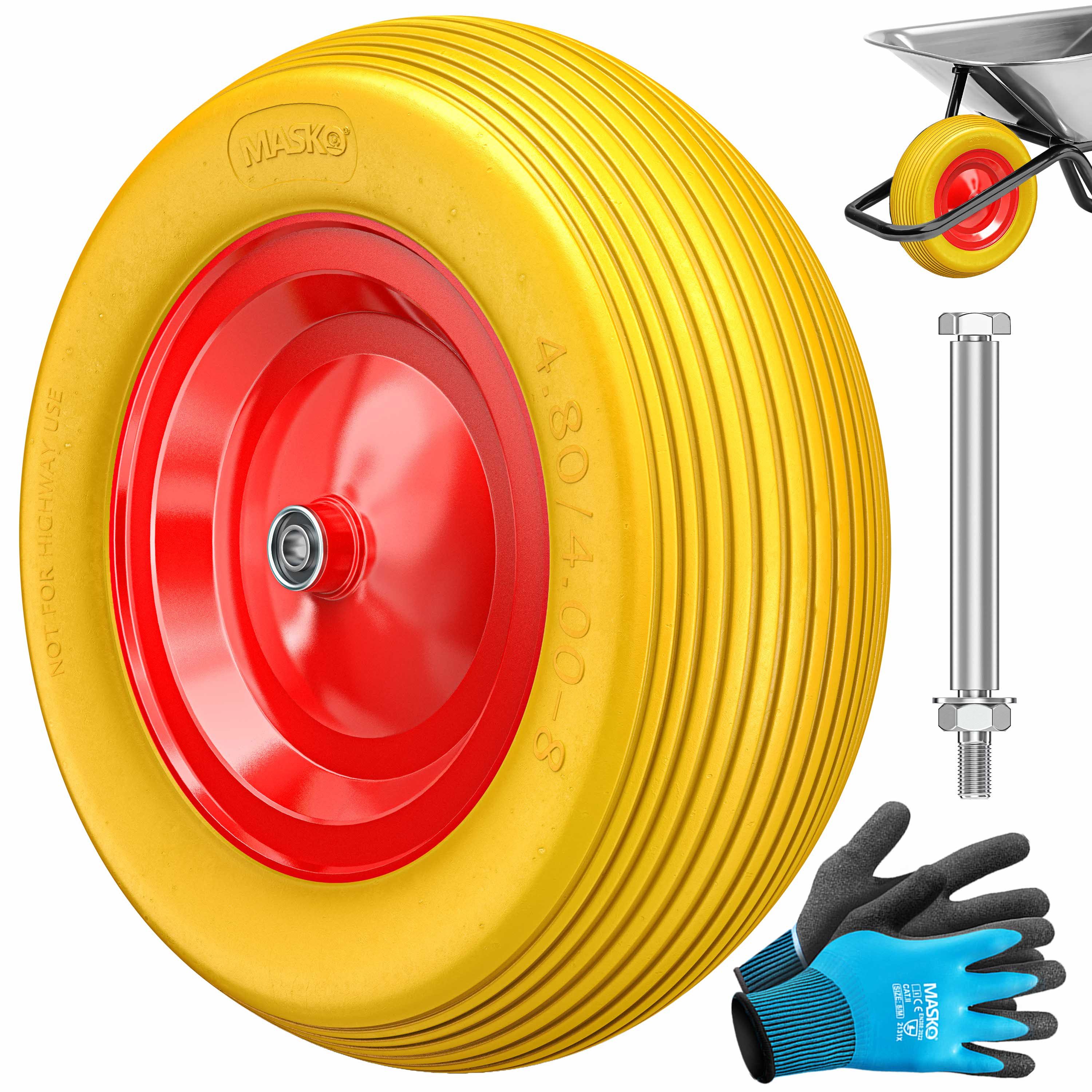 MASKO Schubkarren-Rad, PU Schubkarrenrad Vollgummi 200 kg pannensicher 4.80/4.00-8 Ø