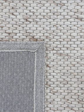 Wollteppich Sina, carpetfine, rund, Höhe: 14 mm, grobe Struktur, Zeitloses Design, reine Wolle, Wohnzimmer