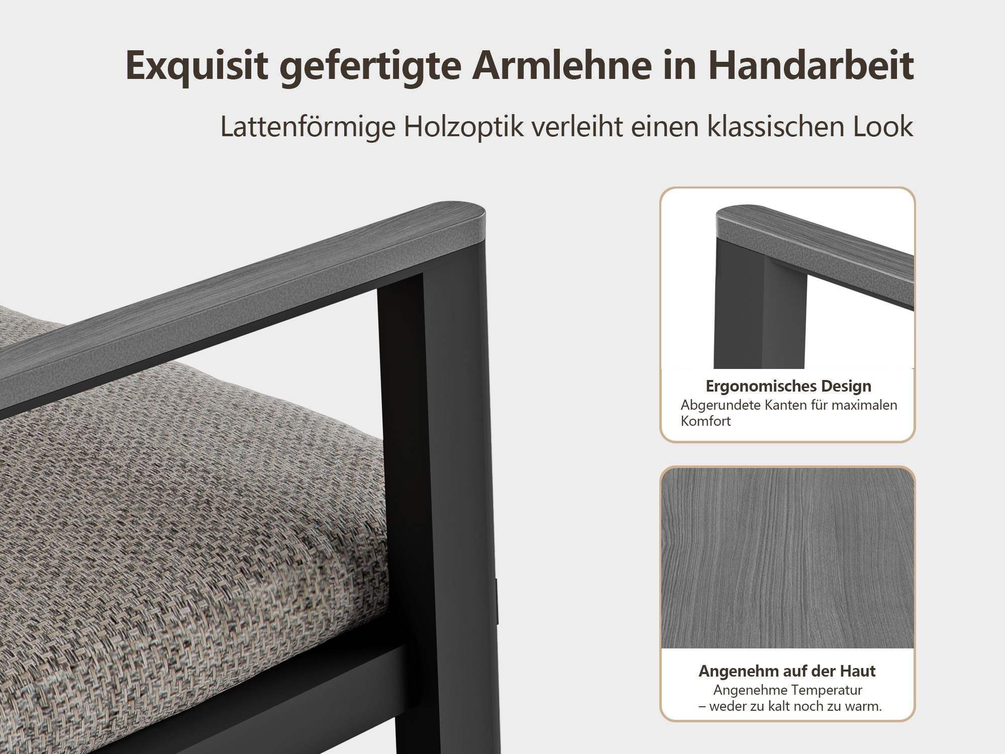 MeXo Gartenstuhl Aluminium Gartenmöbel Esstischstuhl mit Kissen (ergonomischen Sesseln, 6 St), Belastbarkeit pro Sitzplatz 140 kg – Bild 4 von 5