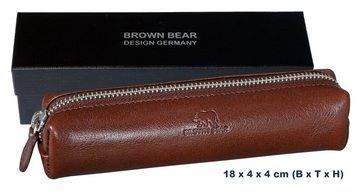 Brown Bear Schreibgeräteetui Modell 1403 - kleines Schreibgeräteetui mit Reißverschluss, für Damen und Herren aus Echtleder Farbe Braun