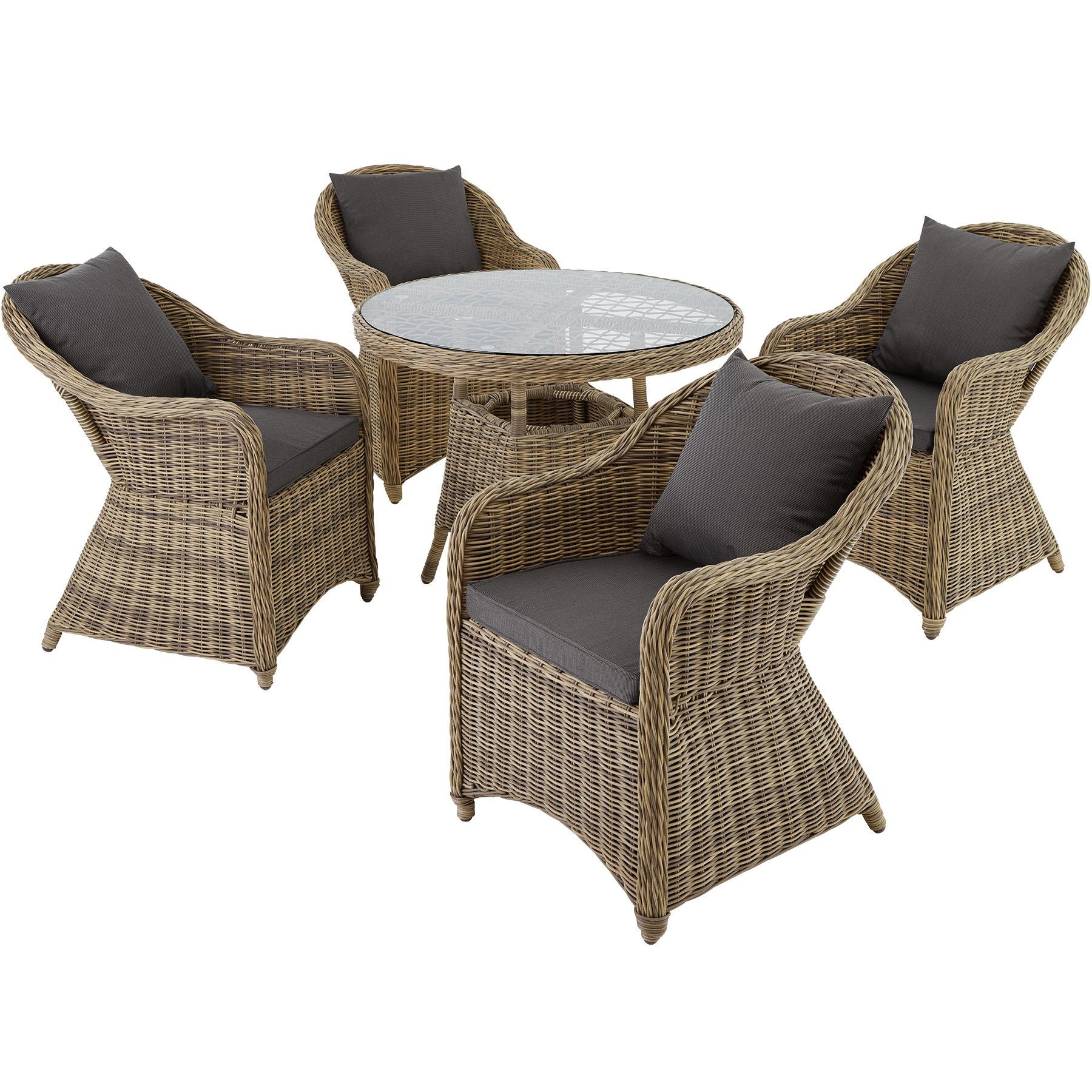 tectake Sitzgruppe »Aluminium Rattan Sitzgruppe Zürich 4+1«, (5tlg