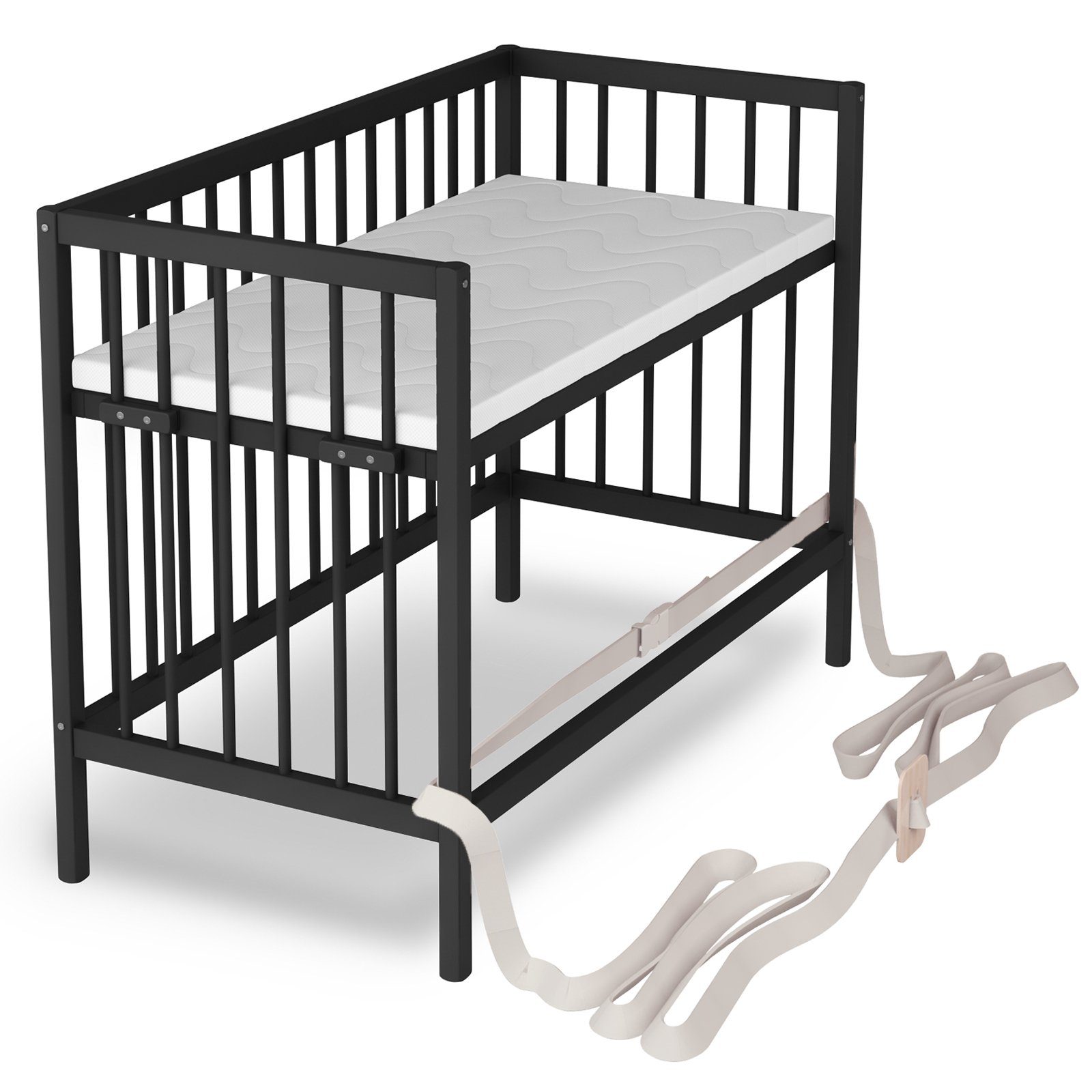 Sämann Beistellbett 60x120 cm - für Boxspringbetten & normale Betten, stufenlos  höhenverstellbar, umbaubar zum Babybett, mit Feststellgurt