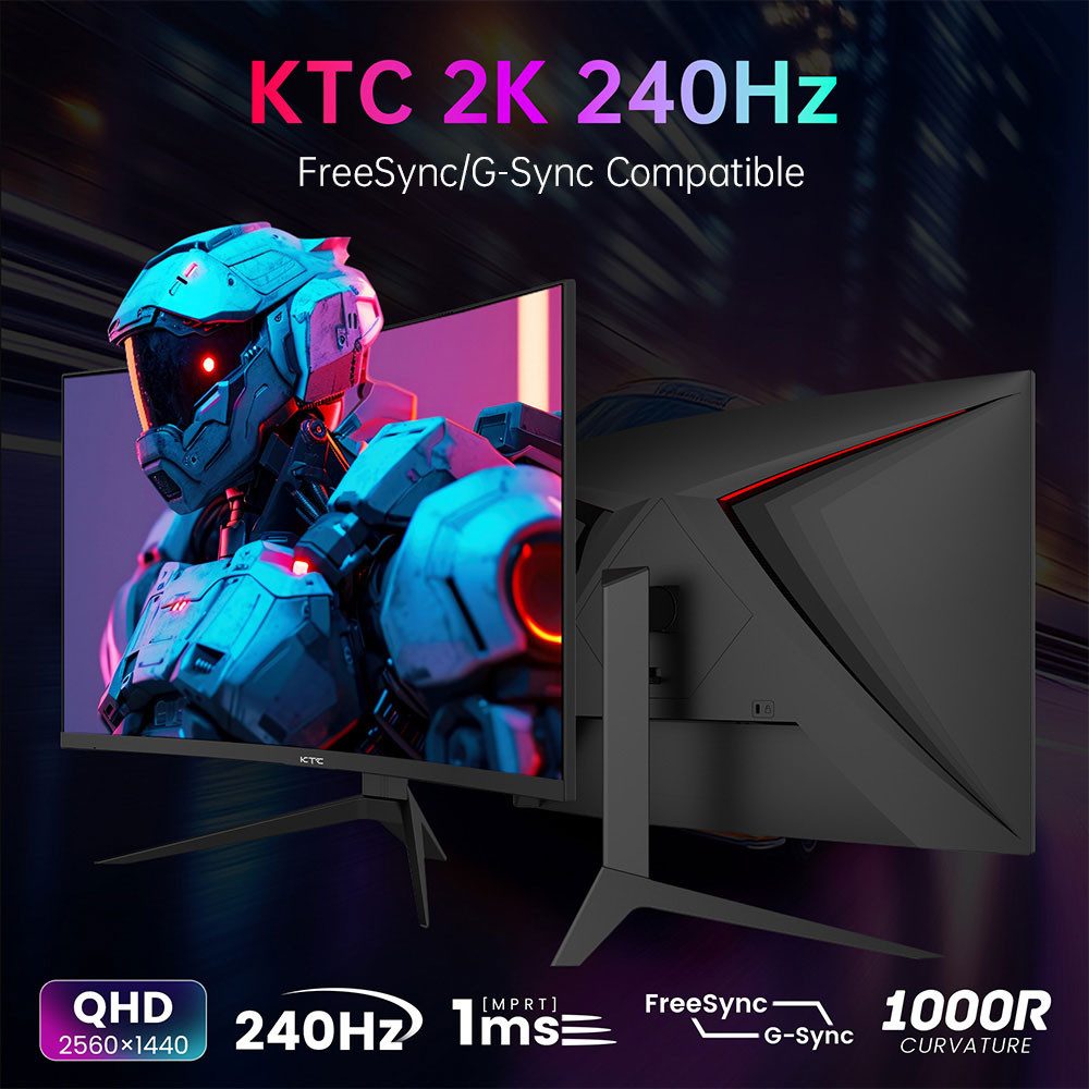 KTC H27S25E 27 INCH QHD 240HZ Gaming-Monitor (2560 x 1440 px, 2k QHD, mit 2K QHD High Resolution und 1000R Krümmung)