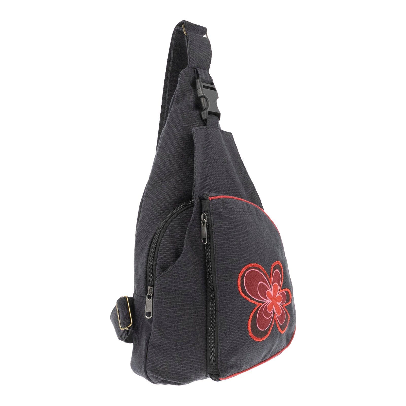 Schultertasche Schultertasche KUNST Rucksack UND Kunst&Magie MAGIE Bodybag Flower M / Slingbag Rot Schwarz Hippie