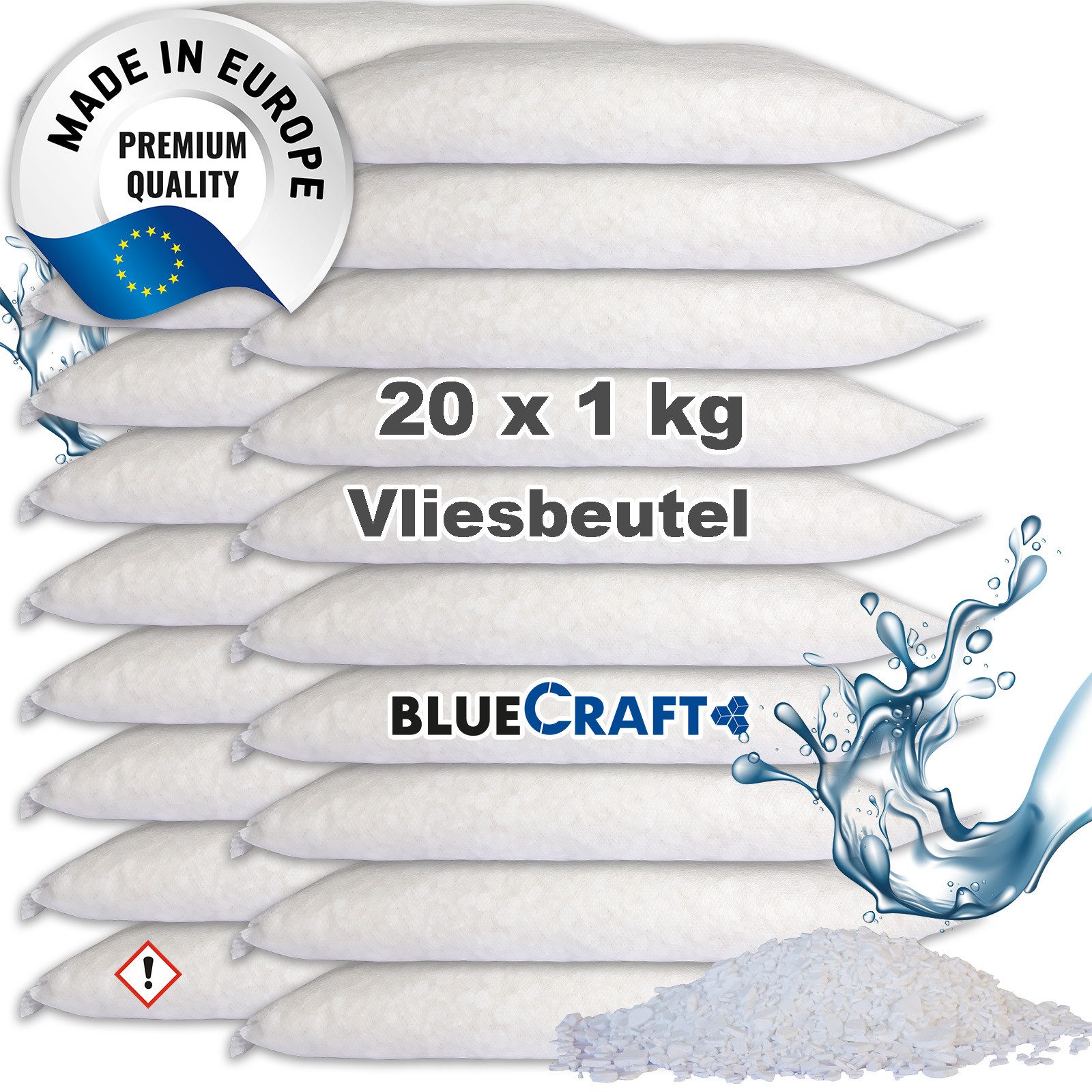 BlueCraft Luftentfeuchter-Nachfüllpack 20x 1kg Raum Entfeuchter Granulat im Vliesbeutel ohne Strom Nachfüller, Schlafzimmer Wohnung Nachfüllbeutel Feuchtigkeitskiller gegen Schimmel