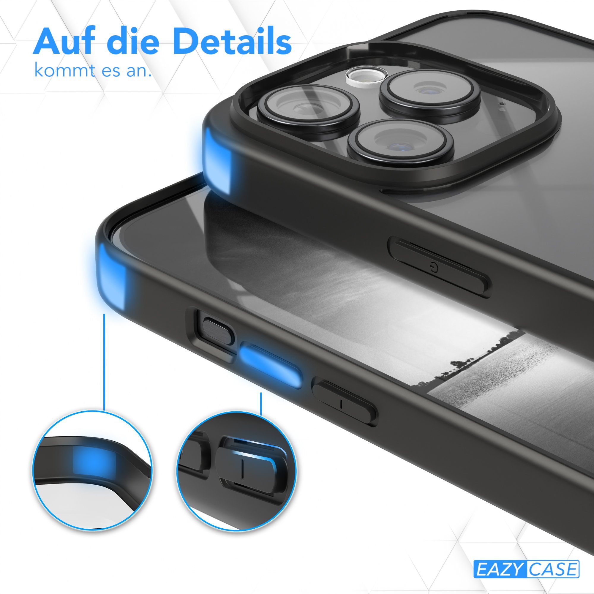 EAZY CASE Handyhülle Bumper Case für Apple iPhone 15 Pro 6,1 Zoll, Hülle Durchsichtig kratzfest Back Cover mit Displayschutz Schwarz – Bild 4 von 5