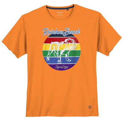 RAGMAN Rundhalsshirt Große Größen Herren T-Shirt orange Print Rainbow Beach Ragman