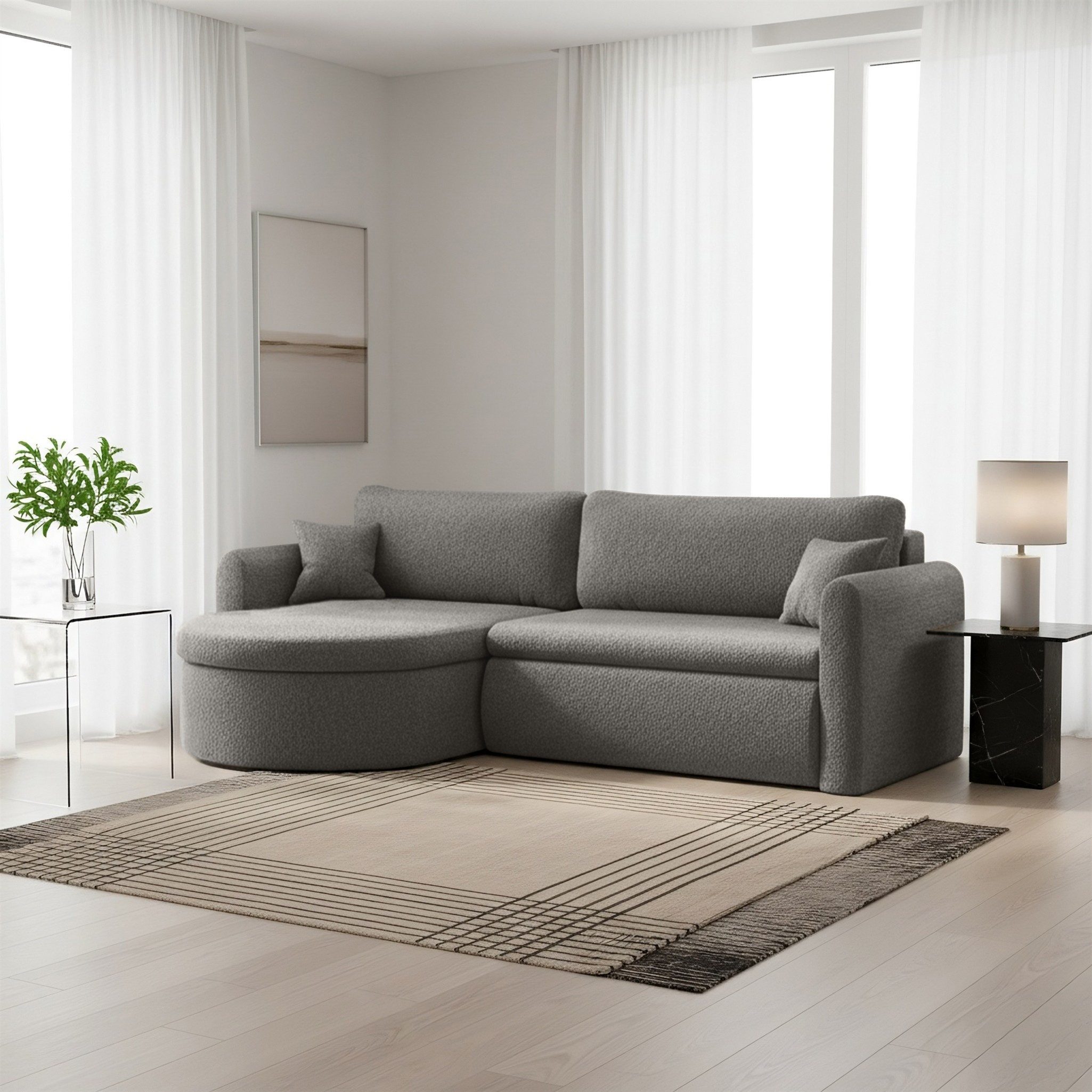 Fun Möbel Ecksofa Ecksofa Schlafsofa FELIZ, Rundumbezug, Inkl. Bettkasten und 2 Zierkissen