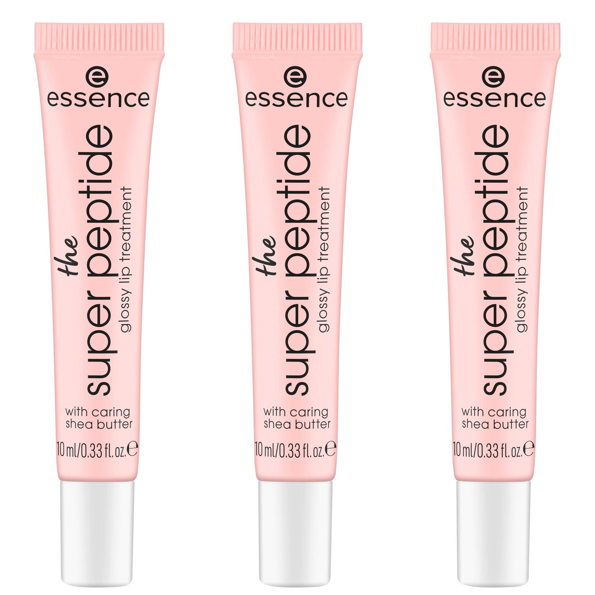 Essence Lippenbalsam the super peptide glossy lip treatment, 3-tlg., mit milchig glänzender Textur