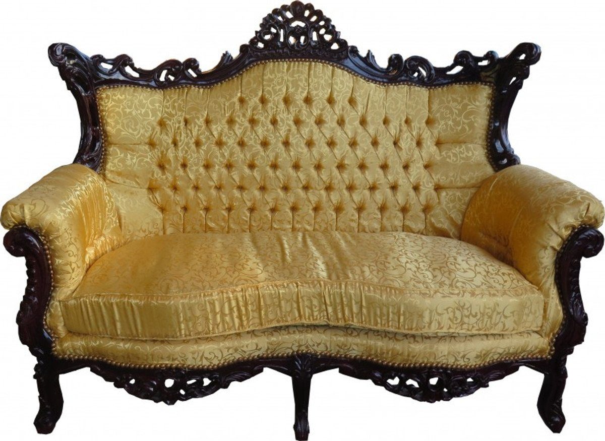 Casa Padrino 2-Sitzer Barock 2-er Sofa Master Gold Muster / Mahagoni Braun - Antik Stil Wohnzimmer Möbel