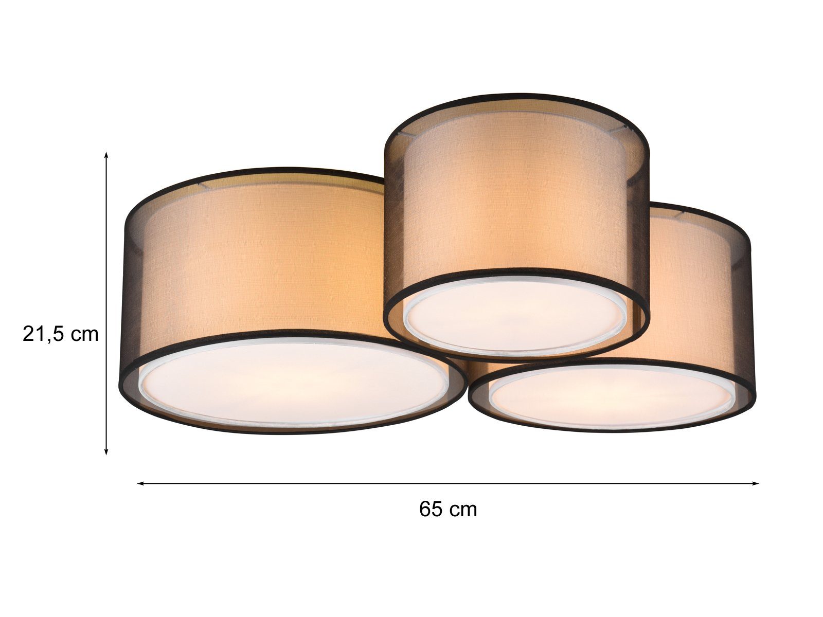 Stoff LED 3x LED mit für wechselbar, Warmweiß, 65cm Lampen-schirm Deckenleuchte, Treppenhaus Lampe Design-er meineWunschleuchte Groß-e