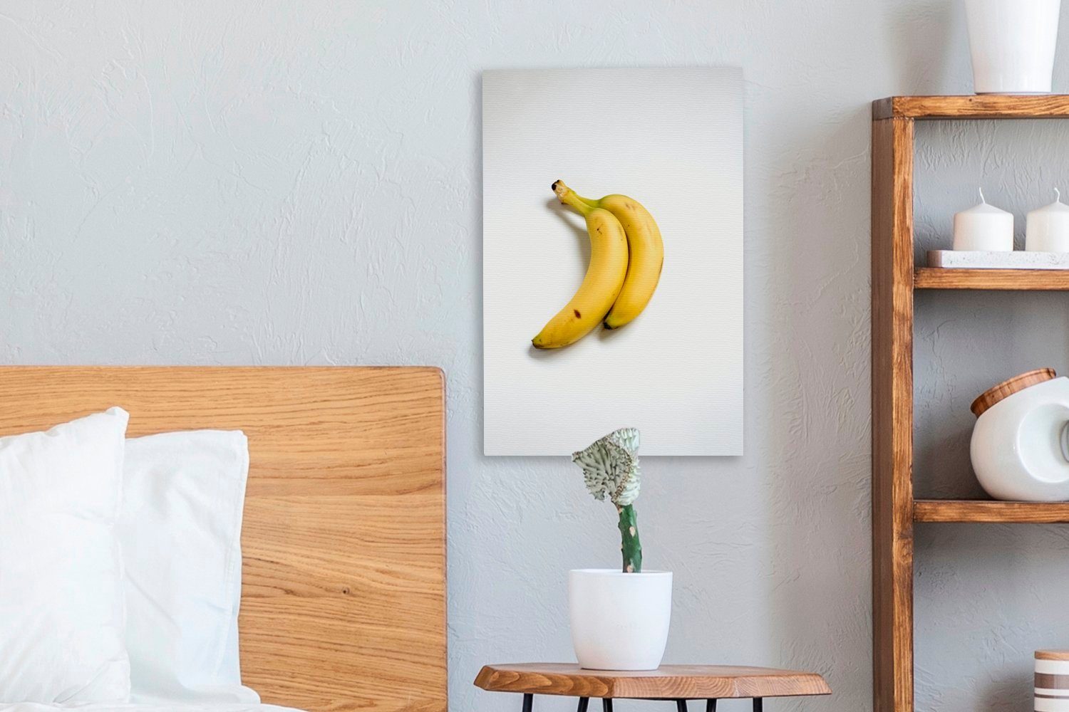 OneMillionCanvasses® Leinwandbild Banane bespannt Zackenaufhänger, - inkl. 20x30 St), - Leinwandbild fertig Gelb Gemälde, cm (1 Obst