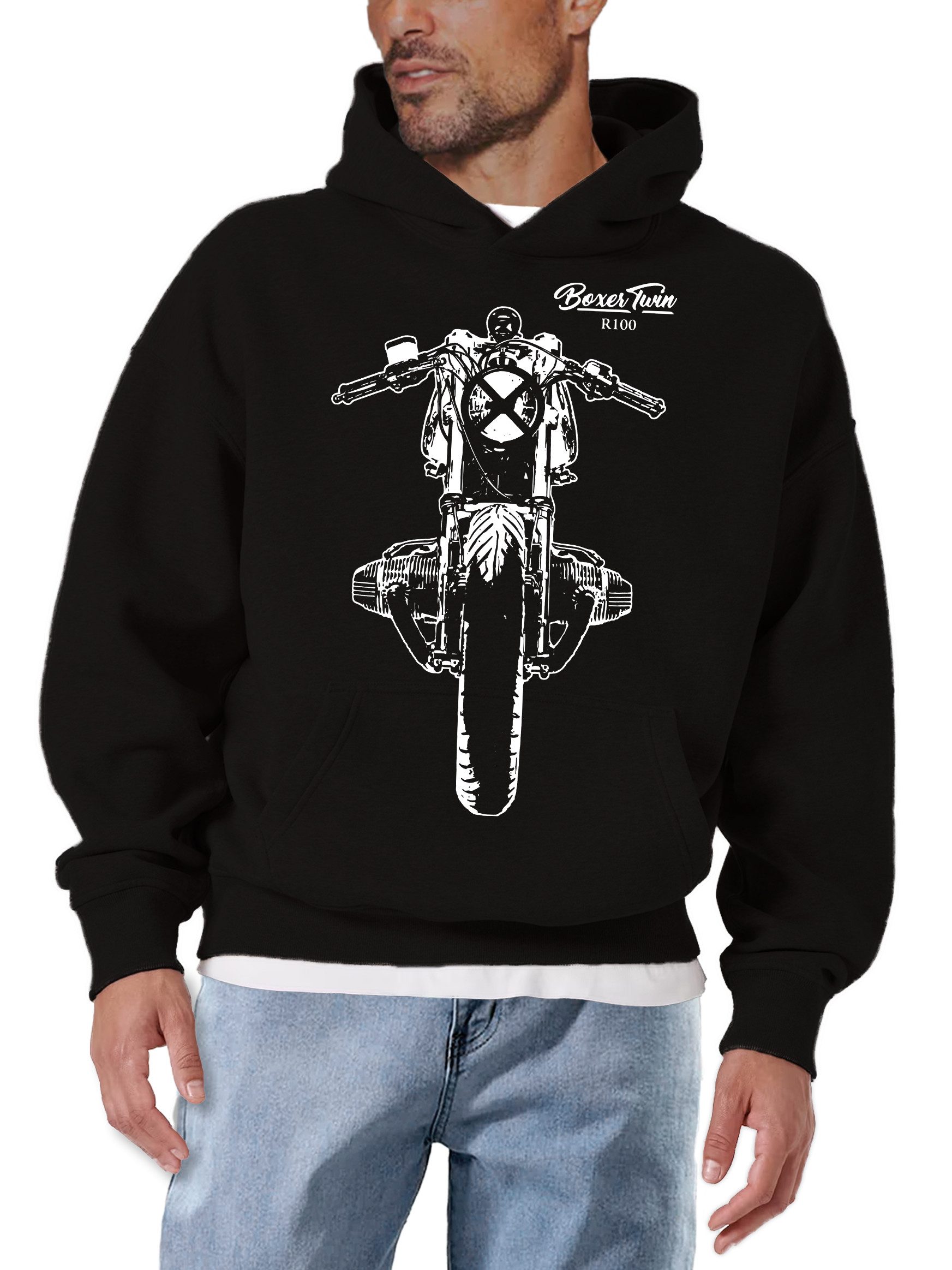 MAKAYA Kapuzenpullover Herren Vintage Motorrad Motiv Print Sweatshirt Pulli Biker Bekleidung