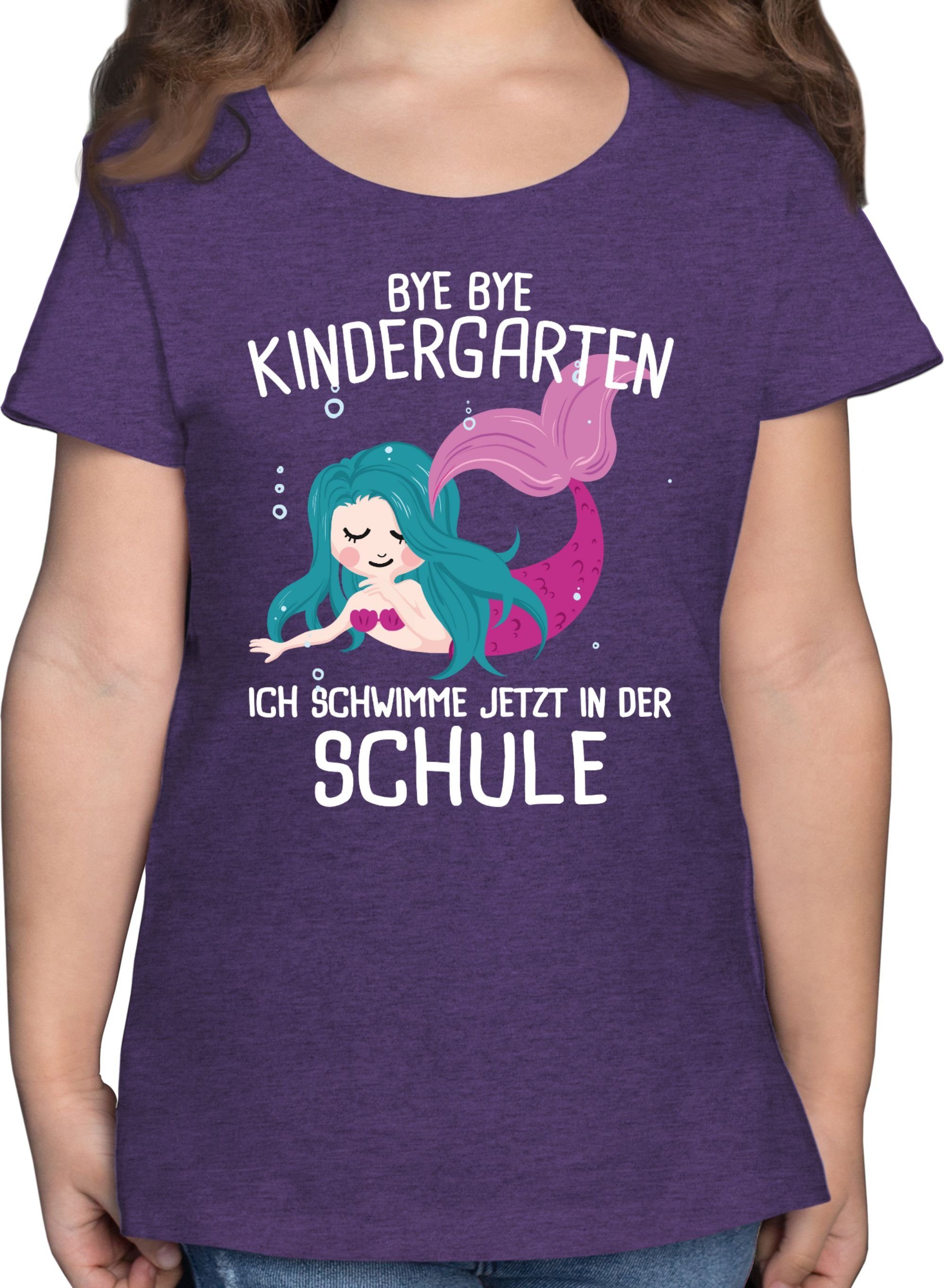Shirtracer T-Shirt Bye Bye Kindergarten ich schwimme jetzt in der Schule Einschulung Mädchen 2 Lila Meliert