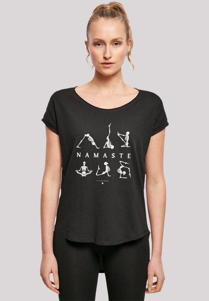 F4NT4STIC T-Shirt Namaste Yoga Skelett Halloween Print, Sehr weicher  Baumwollstoff mit hohem Tragekomfort