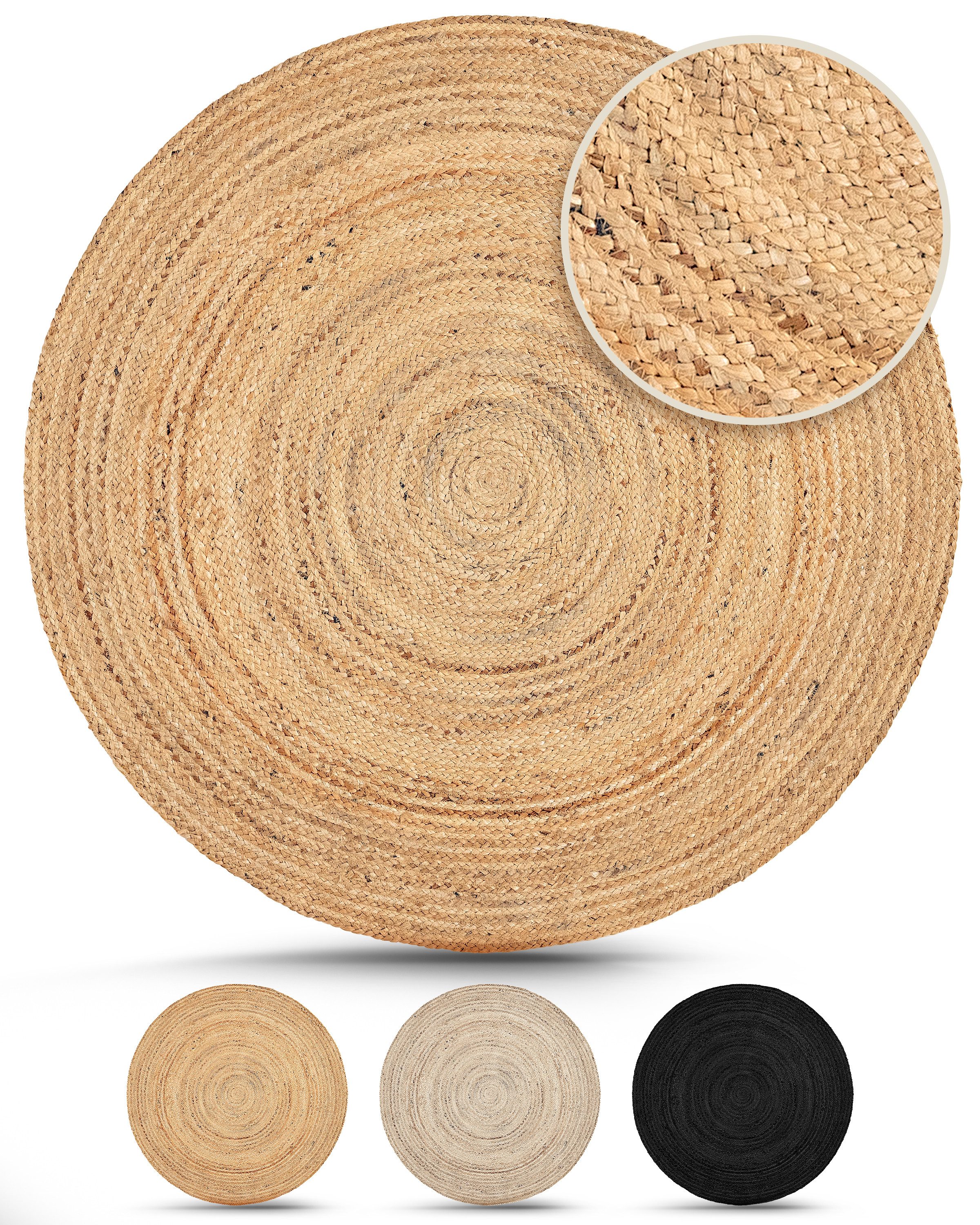 carpetfine Teppich Nele Juteteppich Naturfaser, rund, Höhe: 6 mm, geflochtener Wendeteppich aus 100%Jute, in rund und oval, viele Größen