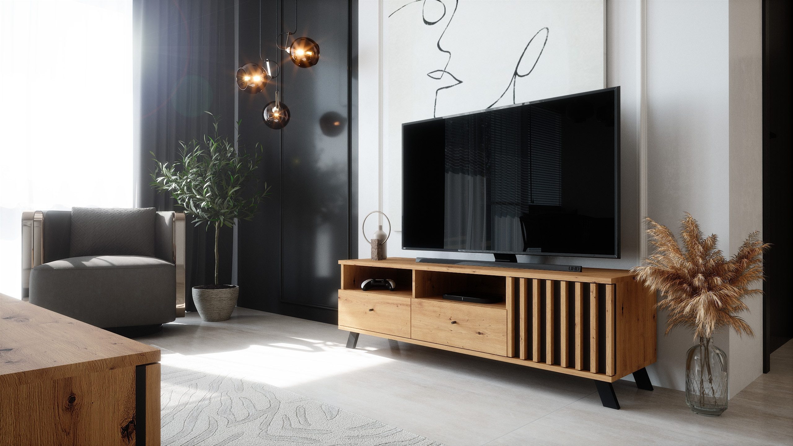 Newroom Lowboard Barea, TV Board Wandpaneel Wildeiche Anthrazit Modern TV S günstig online kaufen