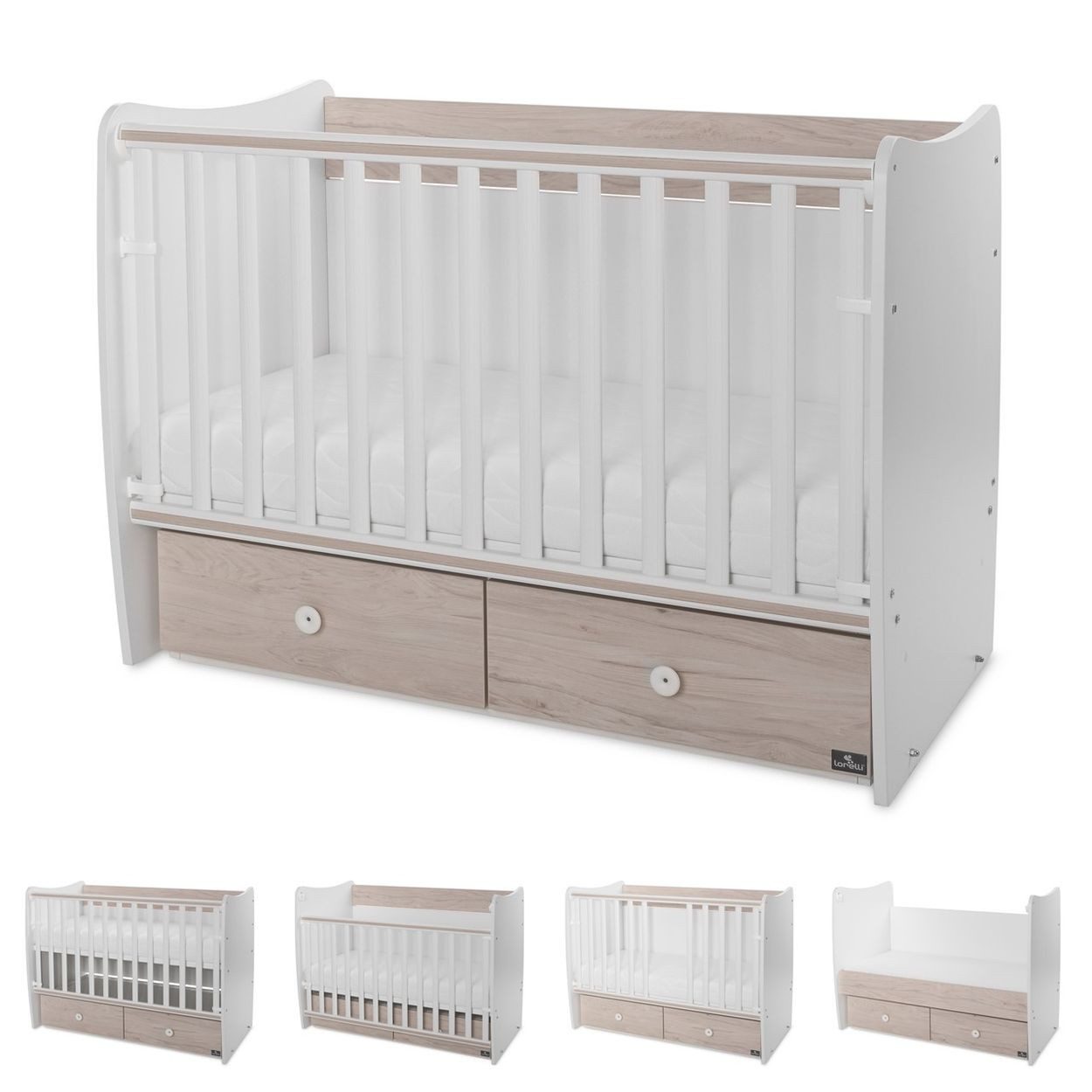 Lorelli Komplettbett Babybett MATRIX NEW Kinderbett, 120 x 60 cm, 2 Ebenen, 2 Schubladen