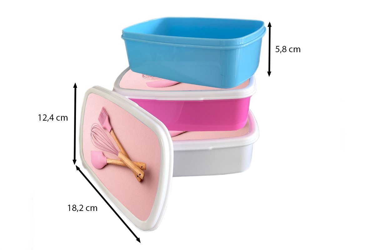 und Lunchbox für - Erwachsene, weiß Kinder (2-tlg), Backen, Küchenutensilien Brotbox Kunststoff, und MuchoWow Brotdose, für Rosa Mädchen Jungs -