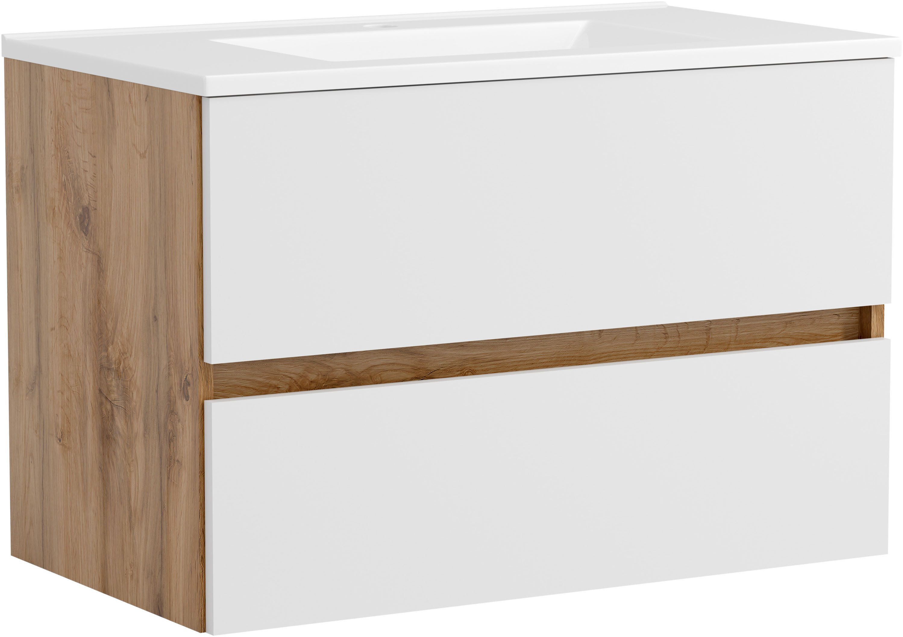 OTTO home Waschtisch BOZEN, 2 Auszüge inklusive Becken und Montagematerial (Badezimmerschrank, grifflos, einfache Montage, Bad-Einrichtung), Maße (B/H/T): ca. 80/52/45 cm, Badmöbel, Waschtisch, Stauraum, modern