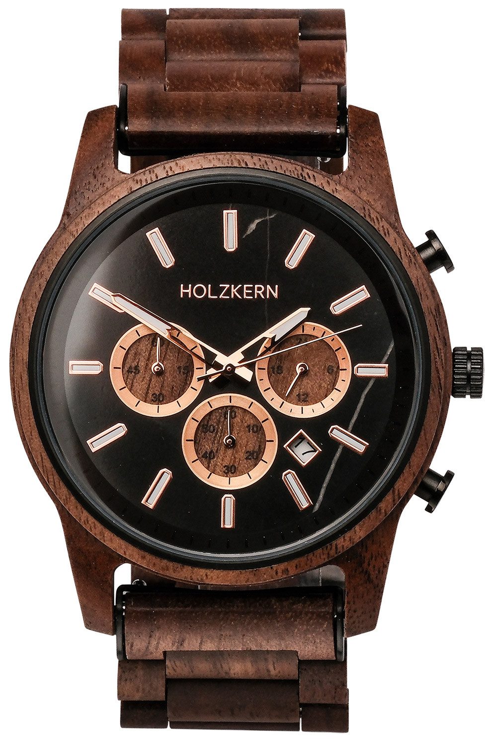 Holzkern Quarzuhr Quarz Buschwerk Walnuss/Marmor
