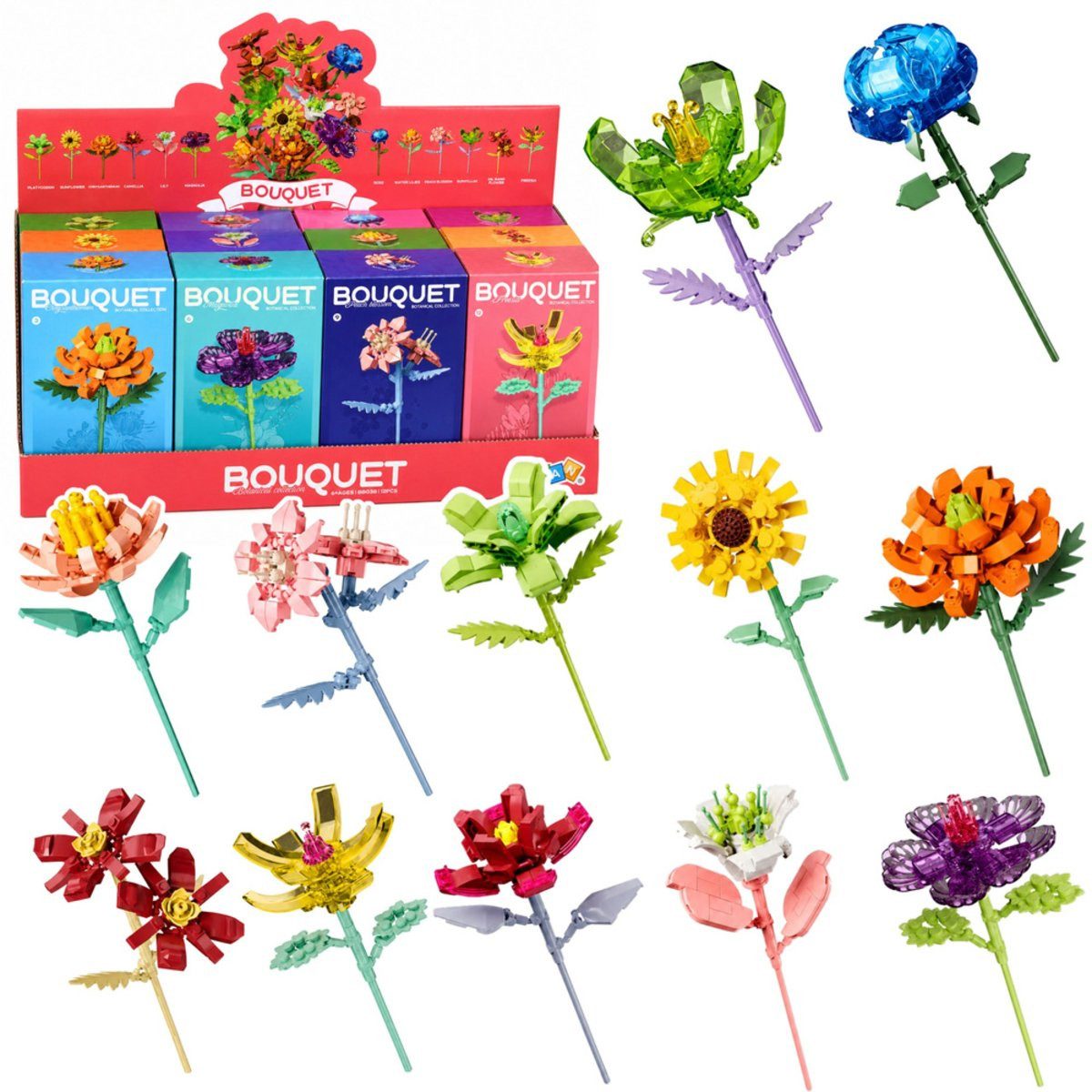 Wisam Lernspielzeug Bausteine Einzelne Blume mit Stiel Bunte Mischung 71-106 Teile