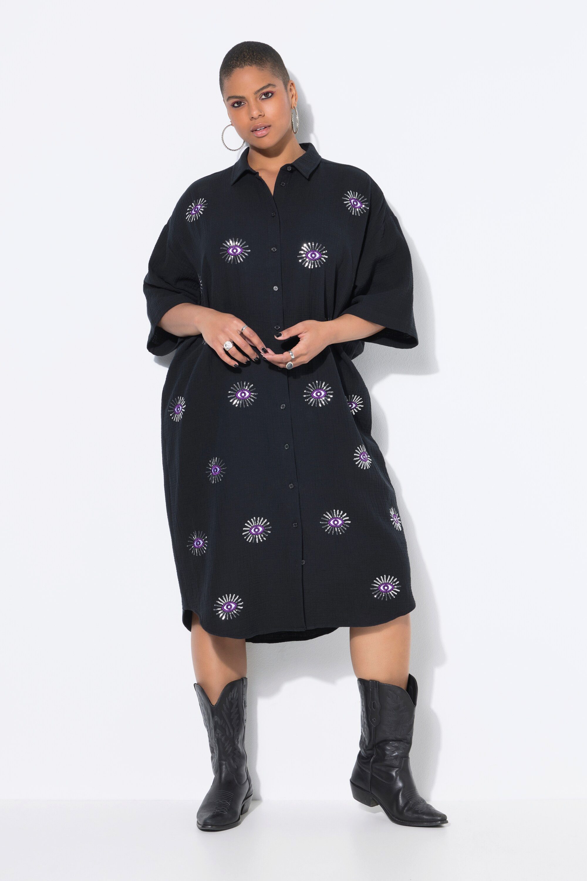 Studio Untold Midikleid Midikleid oversized Musselin Augen-Stickerei günstig online kaufen