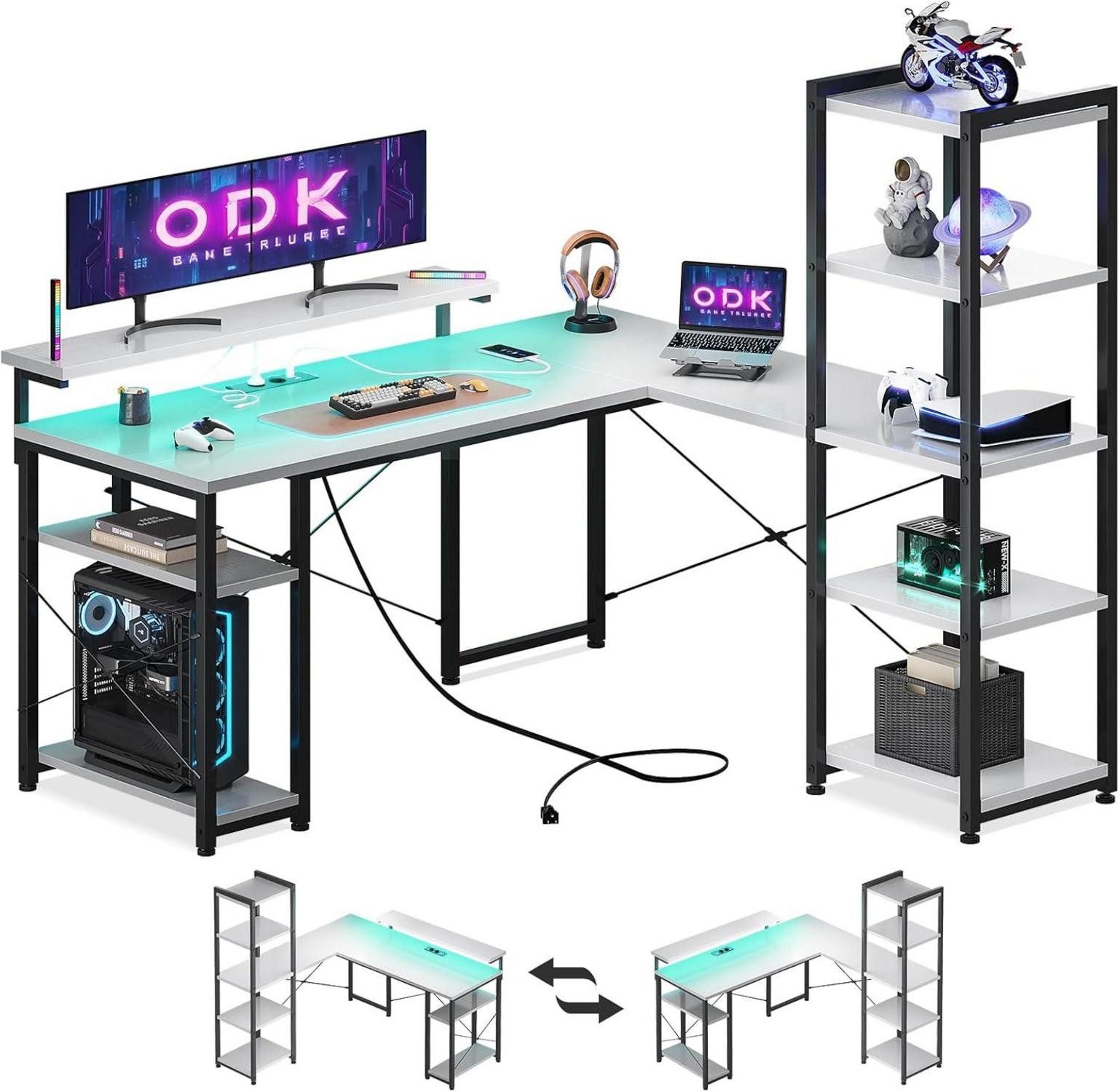 Eckschreibtisch Schreibtisch L-Form 137x140cm LED Eckschreibtisch Homeoffice Gaming
