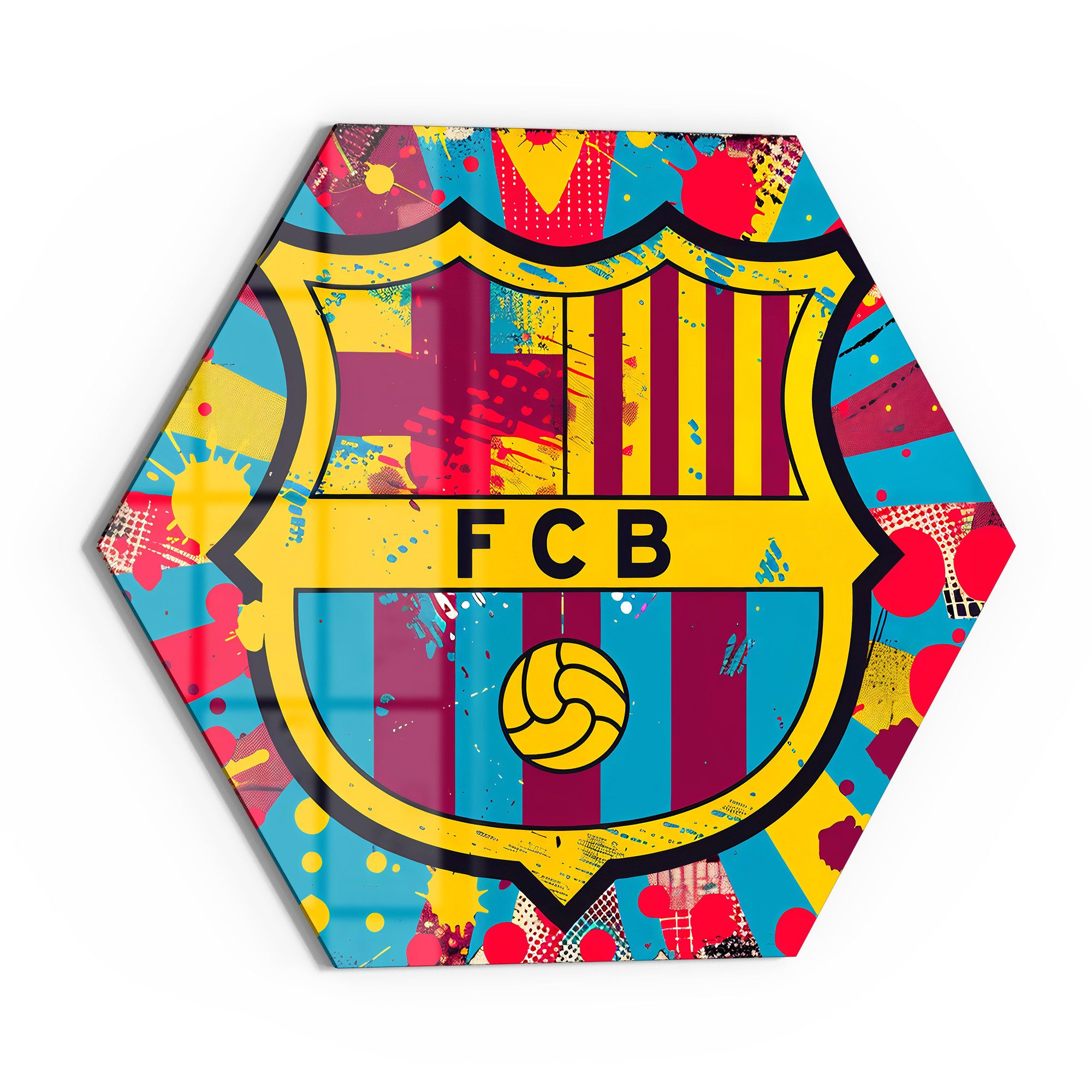 DEQORI Glasbild 'Wappen FC Barcelona', 'Wappen FC Barcelona', Glas Wandbild Bild schwebend modern