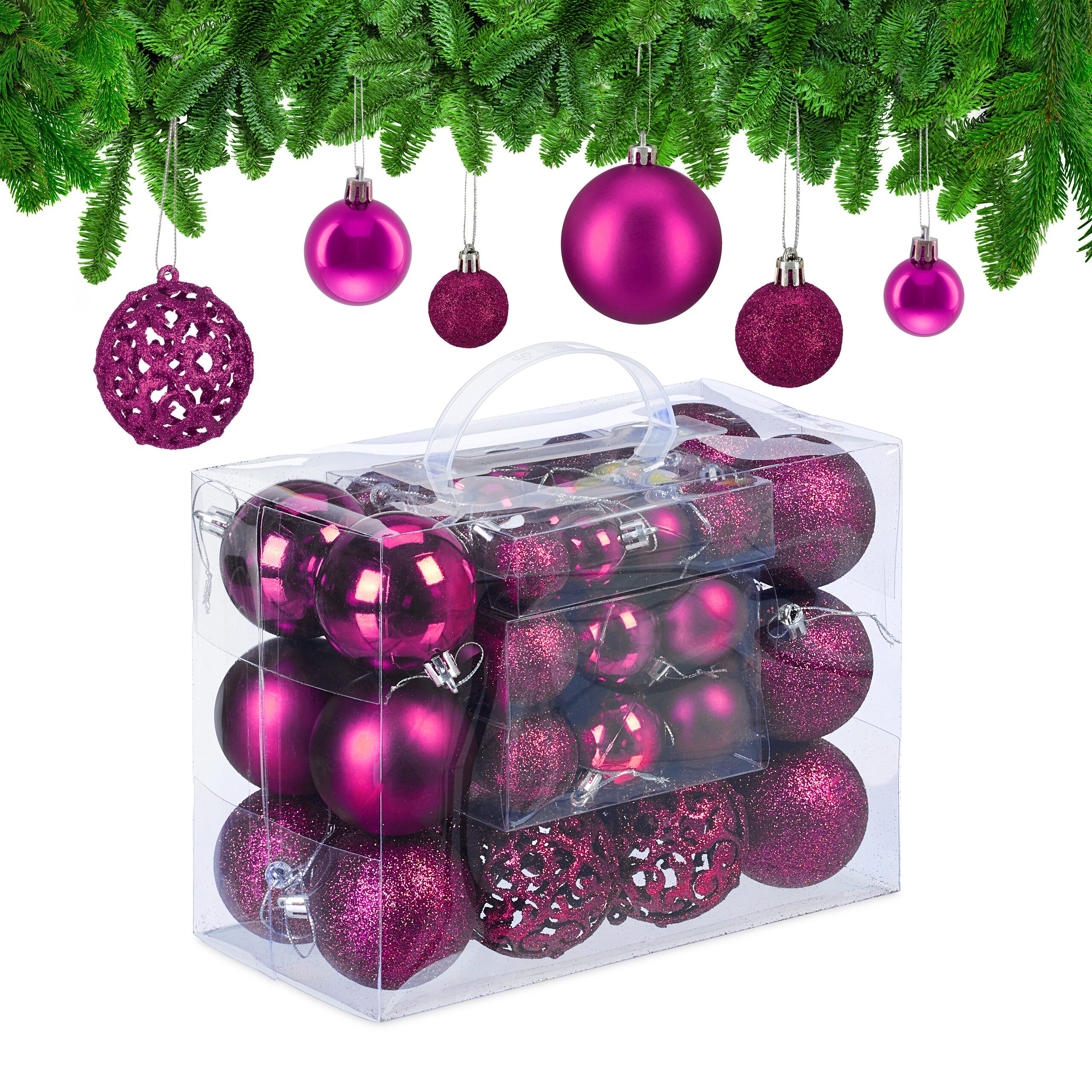 relaxdays Weihnachtsbaumkugel Weihnachtskugeln im 50er Set (50 St), Pink