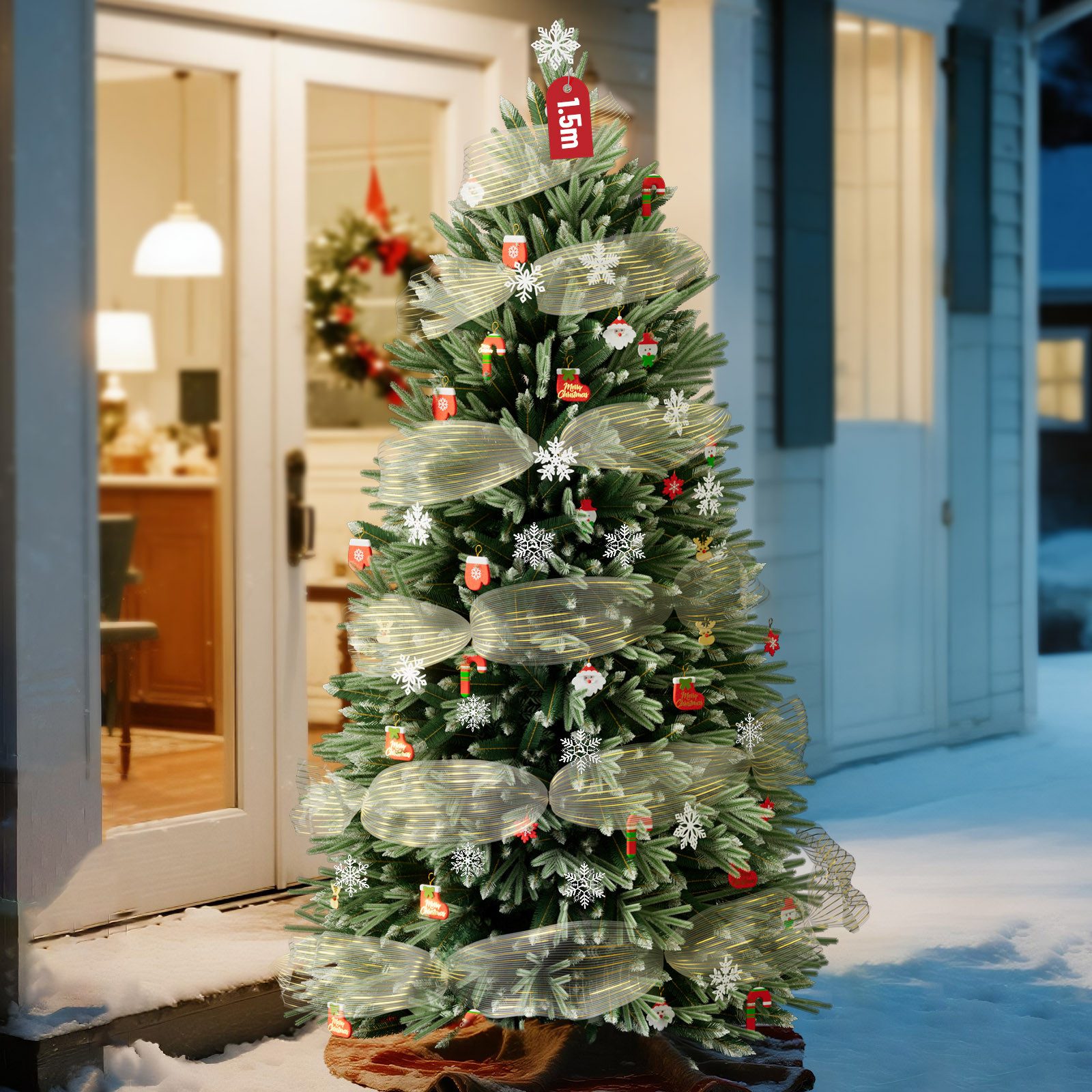 Ferghana Künstlicher Weihnachtsbaum Grün Kleiner Tannenbaum mit Holz Ständer, Edeltanne, 150 / 180 / 210 cm auswählbar, PVC-PE Zweigen