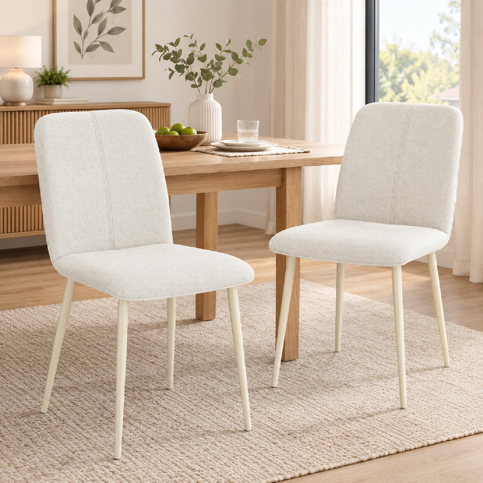 Sunsitt Esszimmerstuhl Esszimmerstühle 2er-Set (gepolsterte Küchenstühle), in Leinenoptik mit leichten Beinen, Creme