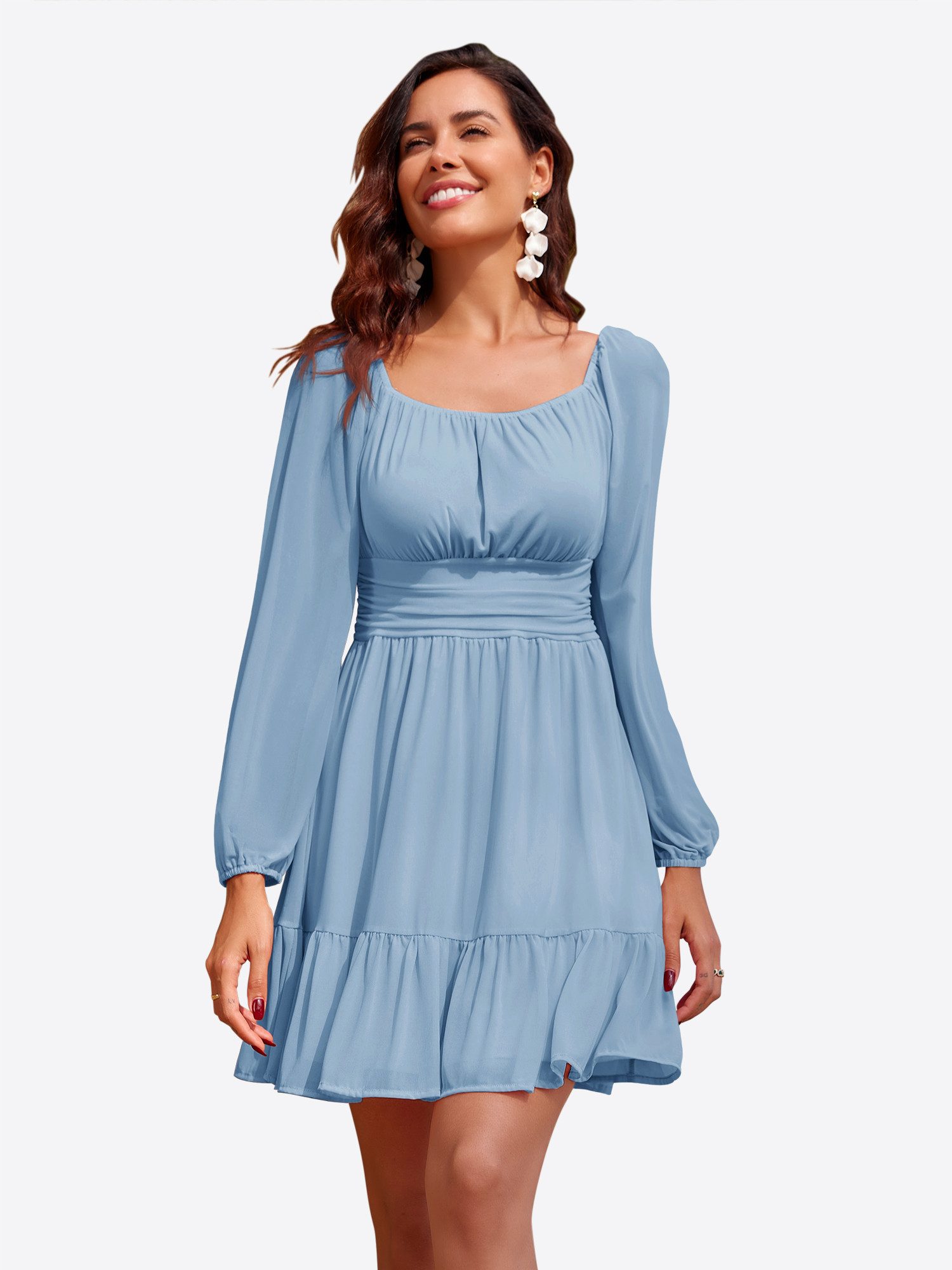 Imily Bela Partykleid Damen Lässiges Netzkleid mit langen Ärmeln (Packung, 1-tlg., 1per-Pack) Maschenware