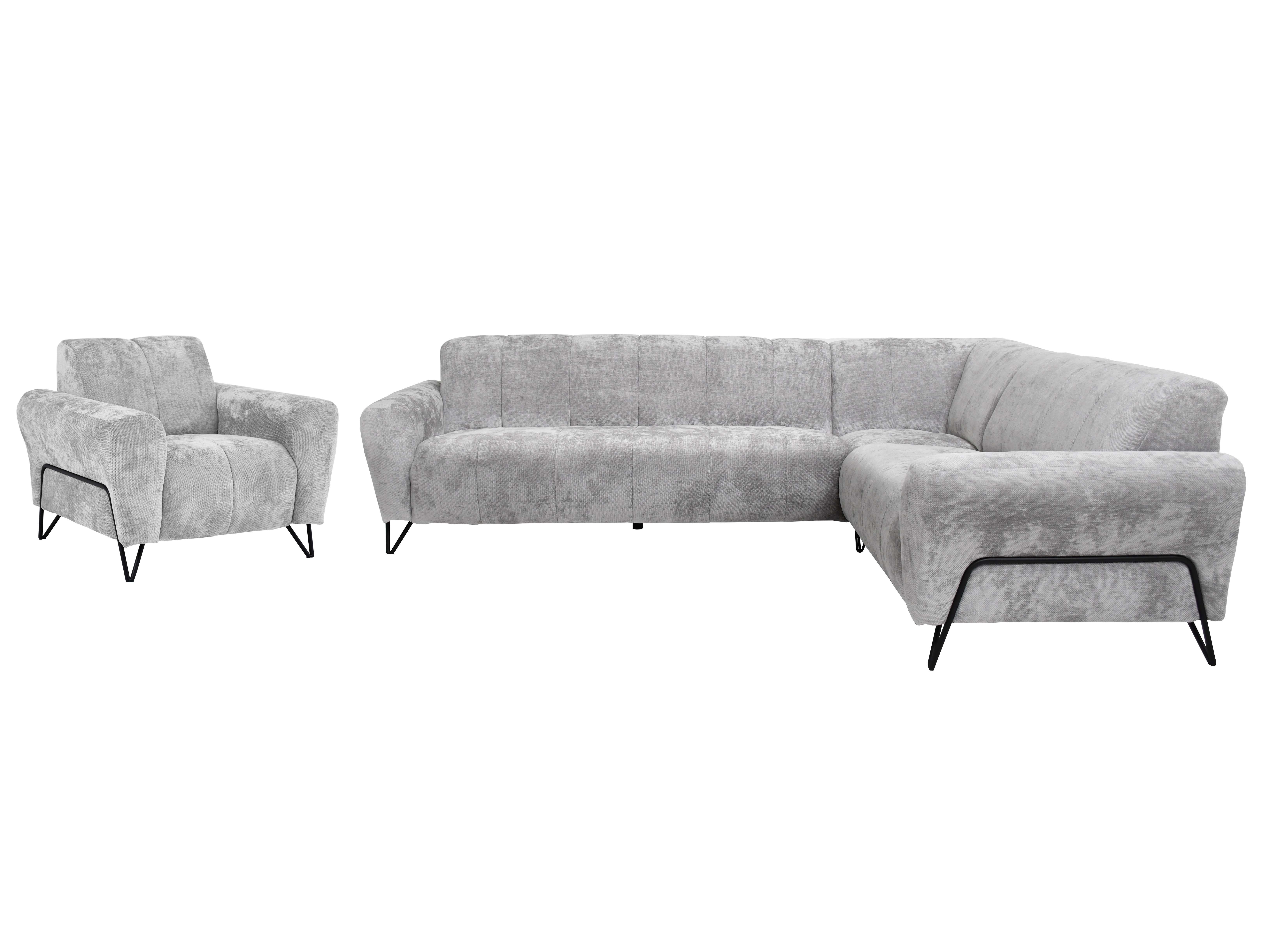 Beautysofa Polstergarnitur im modernen Stil auf hohen Metallbeinen VOLARE, (Sofagarnitur aus Chenille-Stoff, Beige Grau, Ecksofa L + Sessel Set moderne Couchgar – Bild 2 von 5