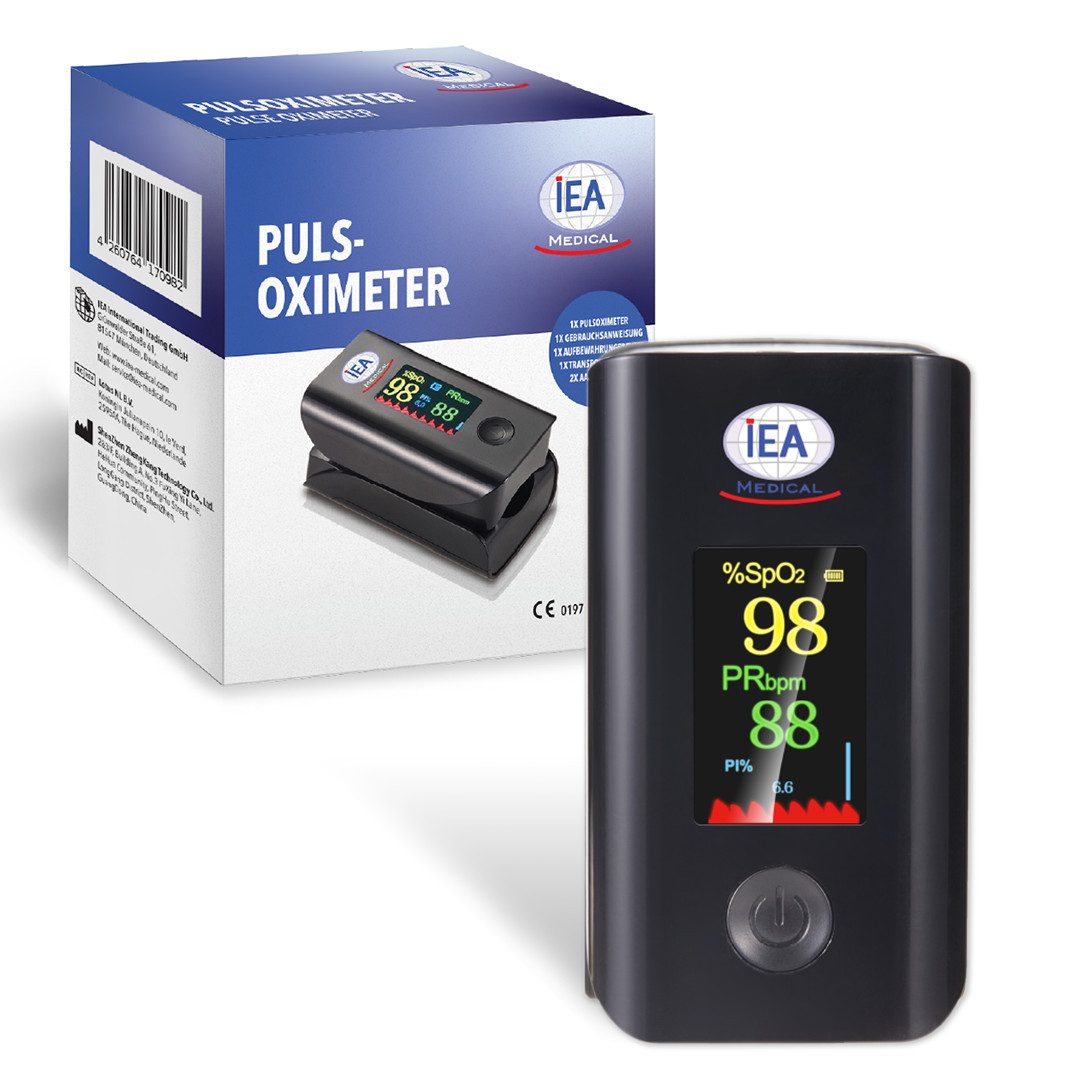IEA Medical Pulsoximeter Finger-Pulsoximeter JZK-305 mit SpO₂- & Pulsanzeige, Farbdisplay, Klein & kompakt mit Ein-Tasten-Bedienung und Displayausrichtung