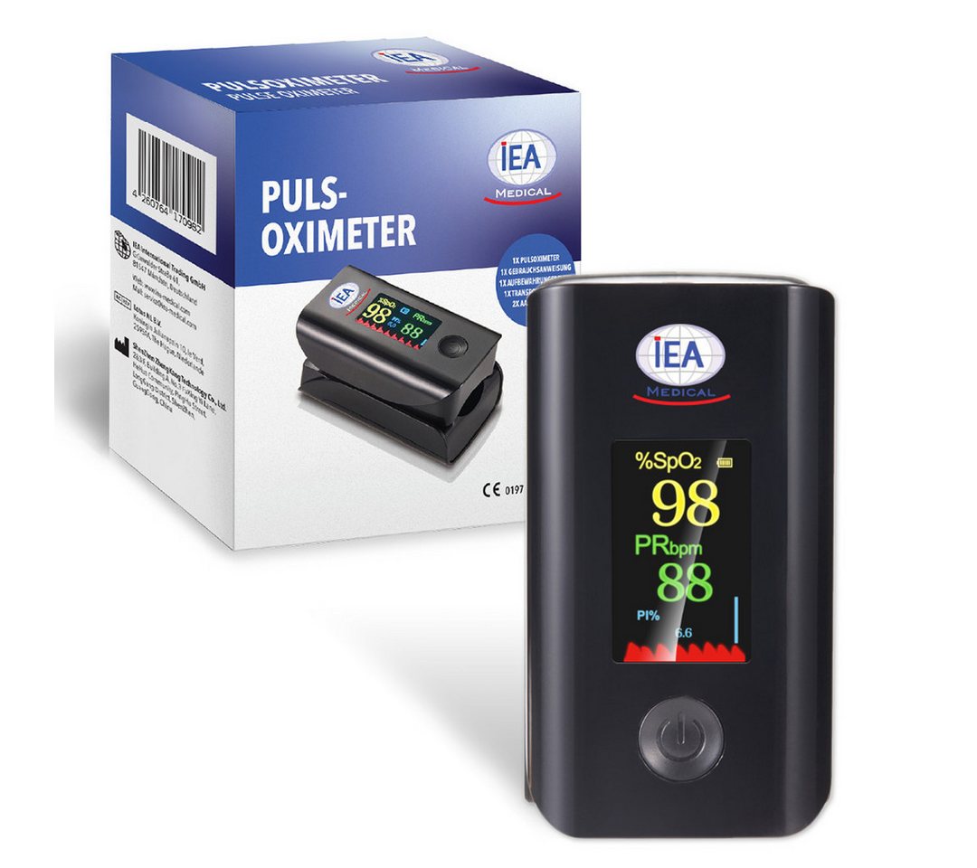 IEA Medical Pulsoximeter Finger-Pulsoximeter JZK-305 mit SpO₂- & Pulsanzeige, Farbdisplay, Klein & kompakt mit Ein-Tasten-Bedienung und Displayausrichtung