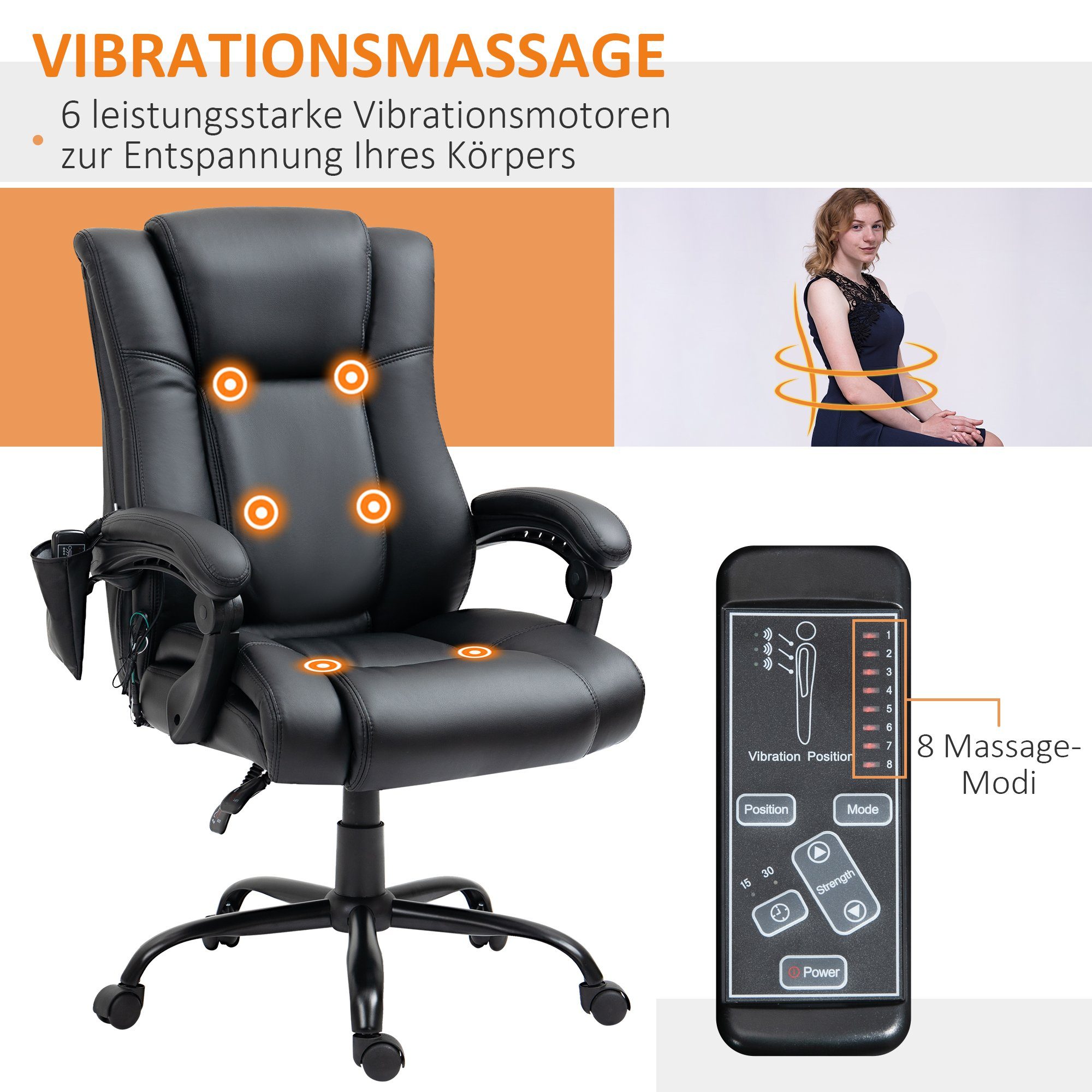 St), 1 Massagefunktion, Schreibtischstuhl Vinsetto Chefsessel höhenverstellbarer kg mit bis 120 Drehstuhl, Drehsessel (Massagesessel belatsbar