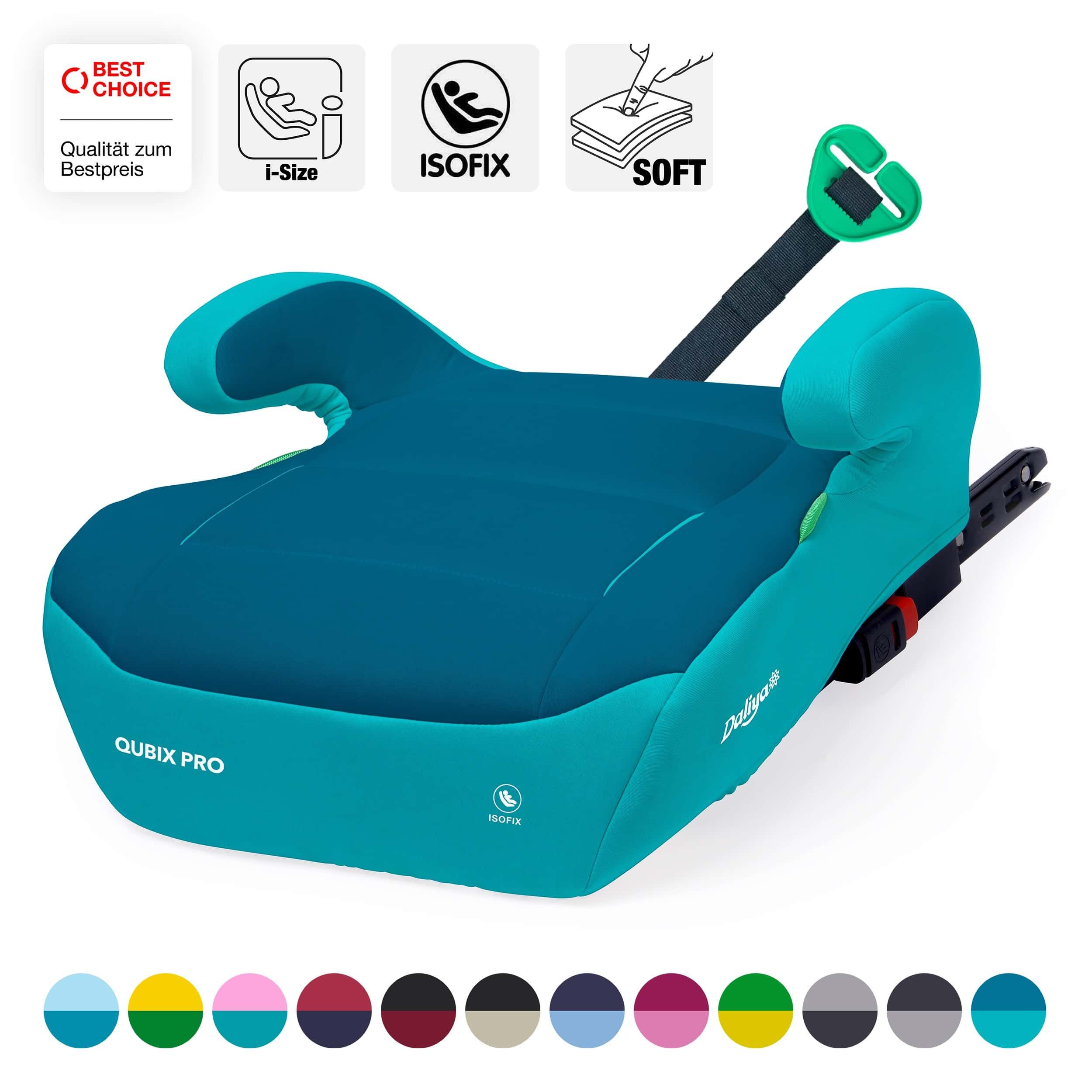 Daliya® Kindersitzerhöhung QUBIX PRO ISOFIX Kindersitz, ab: ab 6 Jahre oder 125cm Körpergröße, bis: bis 12 Jahre oder 150cm Körpergröße, ab: 125 cm, bis: 150 cm, (Packung, 1-tlg), ISOFIX, I-Size, Gurtfix, ergonomisch, weich, waschbarer Bezug