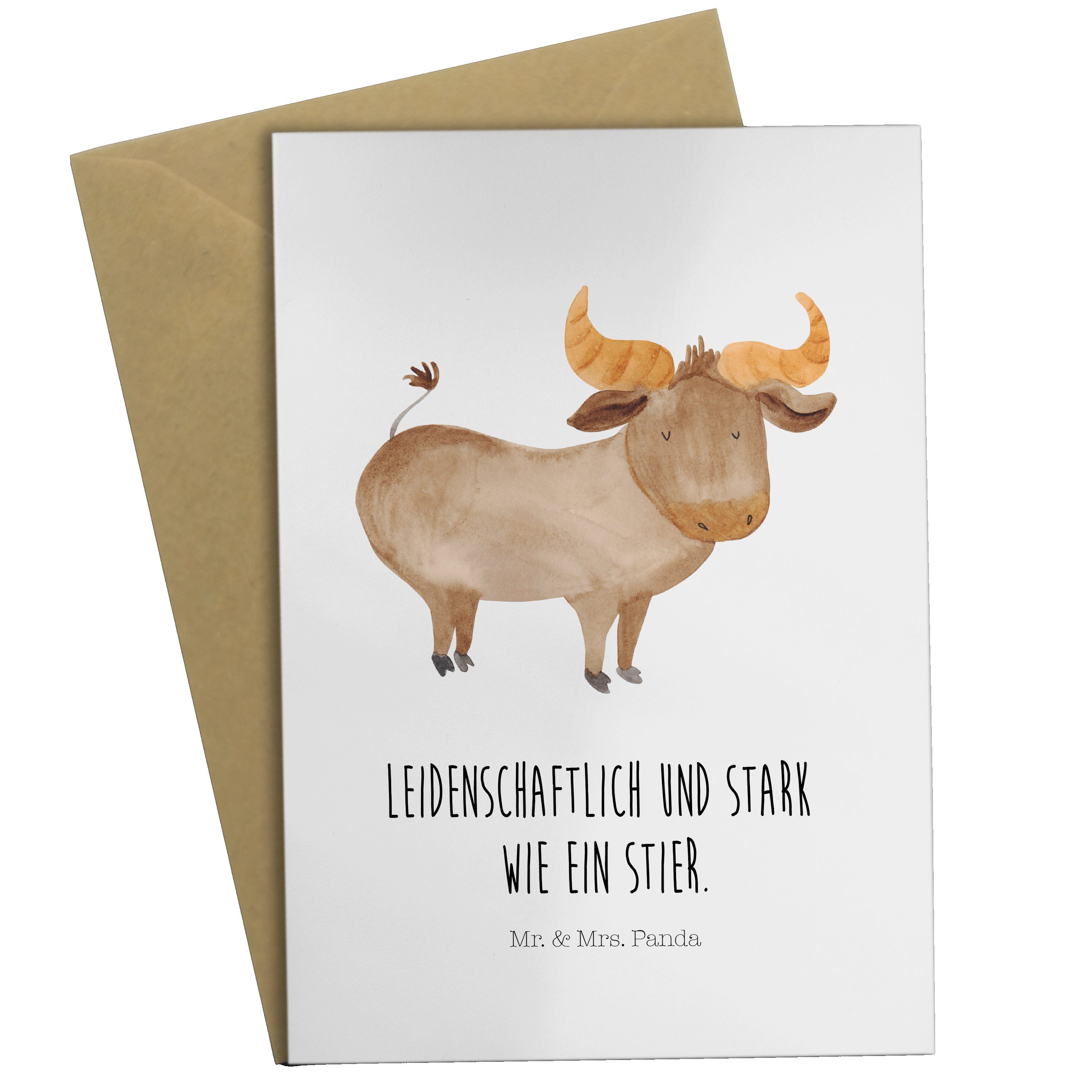 Mr. & Mrs. Panda Grußkarte Sternzeichen Stier - Weiß - Geschenk, Tierkreiszeichen, Geschenk Apri | Grußkarten