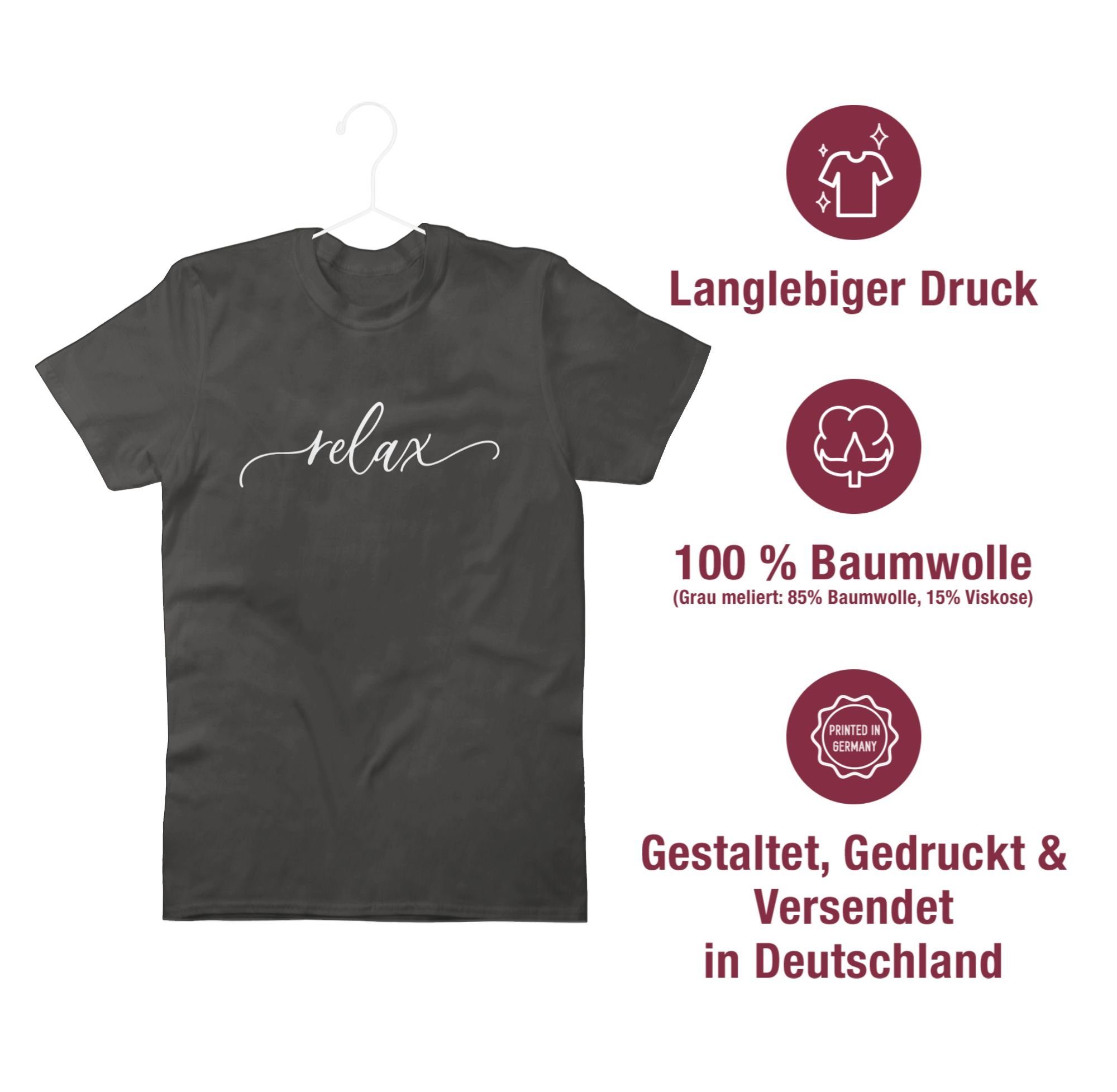 Shirtracer Dunkelgrau weiß Relax Sprüche Schriftzug T-Shirt Statement 01