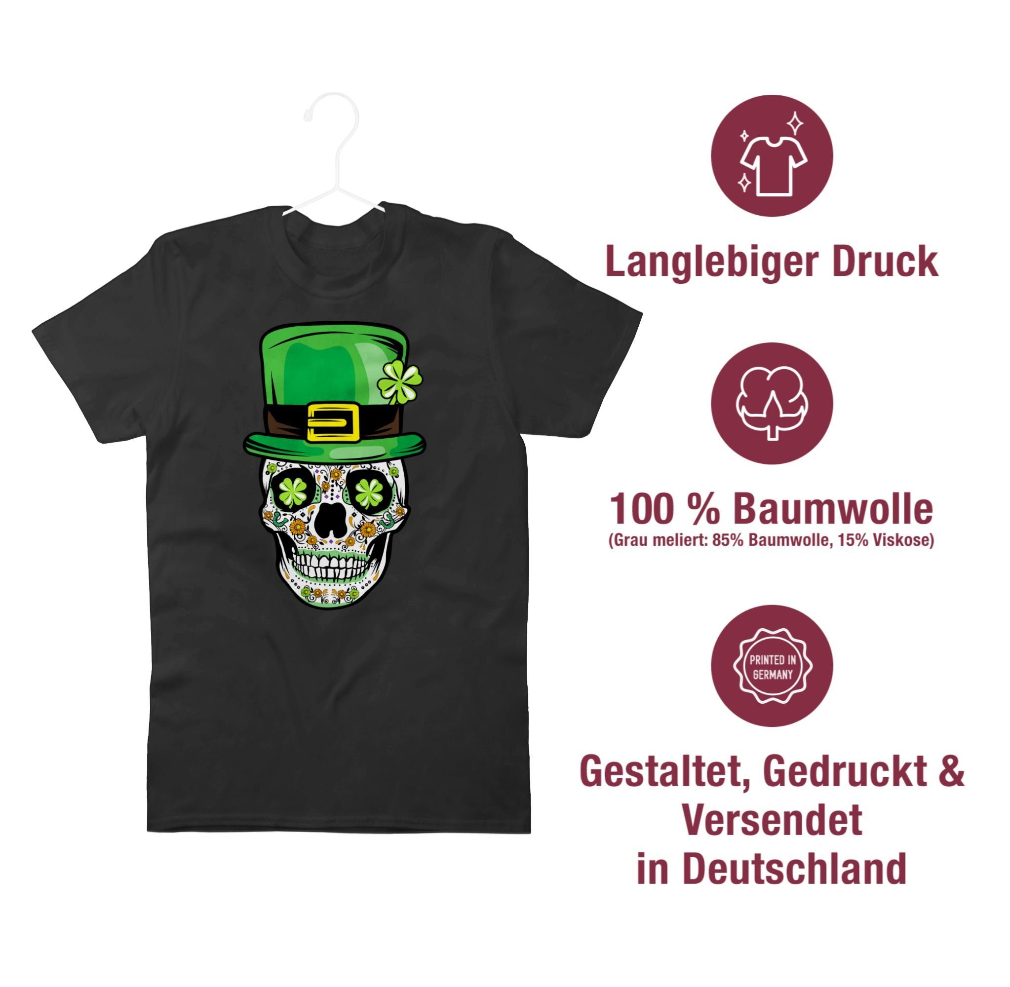 Day Shirtracer Schwarz Totenkopf 01 Patricks Kleeblatt St. Glücksbringer T-Shirt