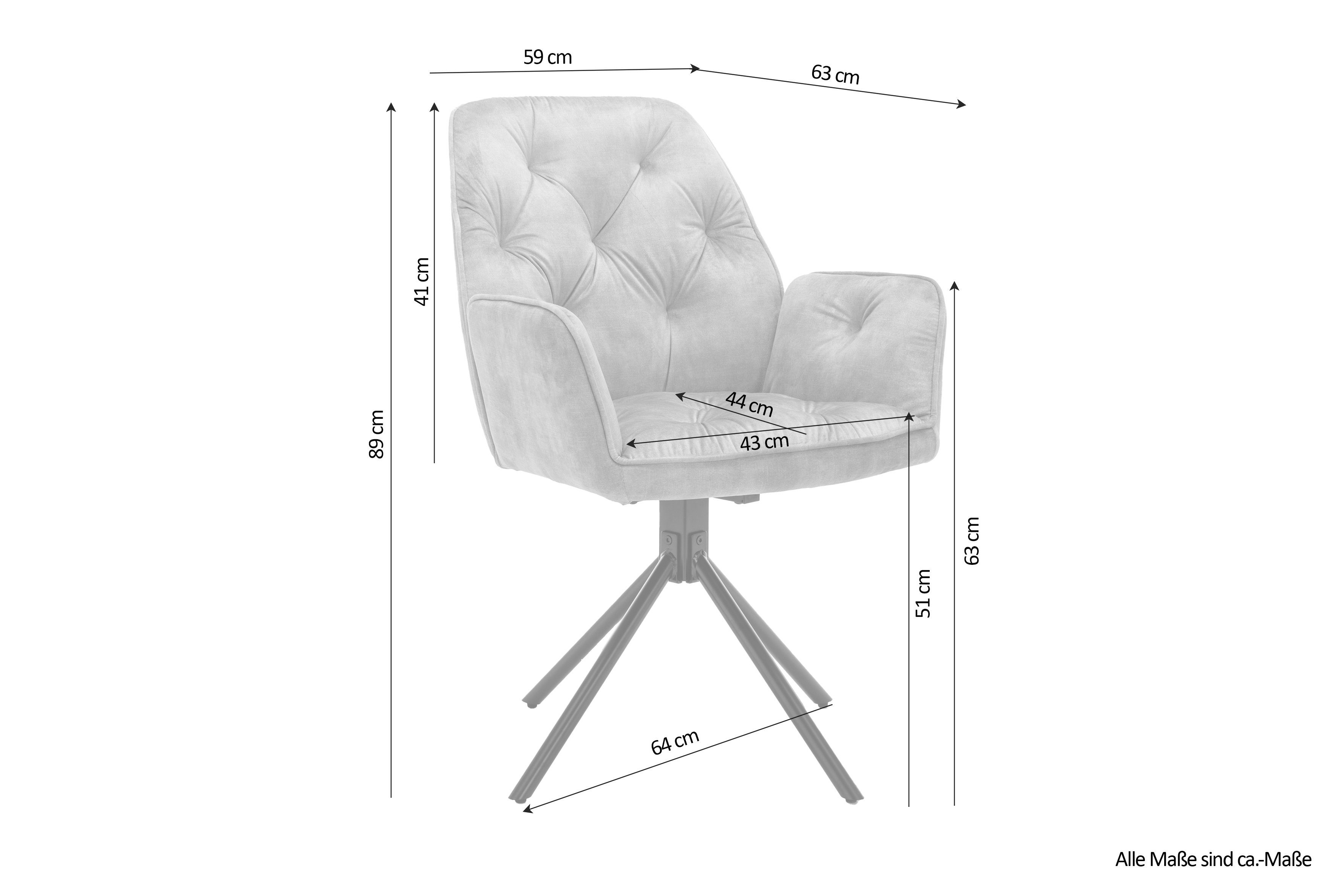 byLIVING Esszimmerstuhl SARINA (2er-Set), 360° aus drehbare Anthrazit in verschiedenen Metall, Sitzschale, Farben Beine