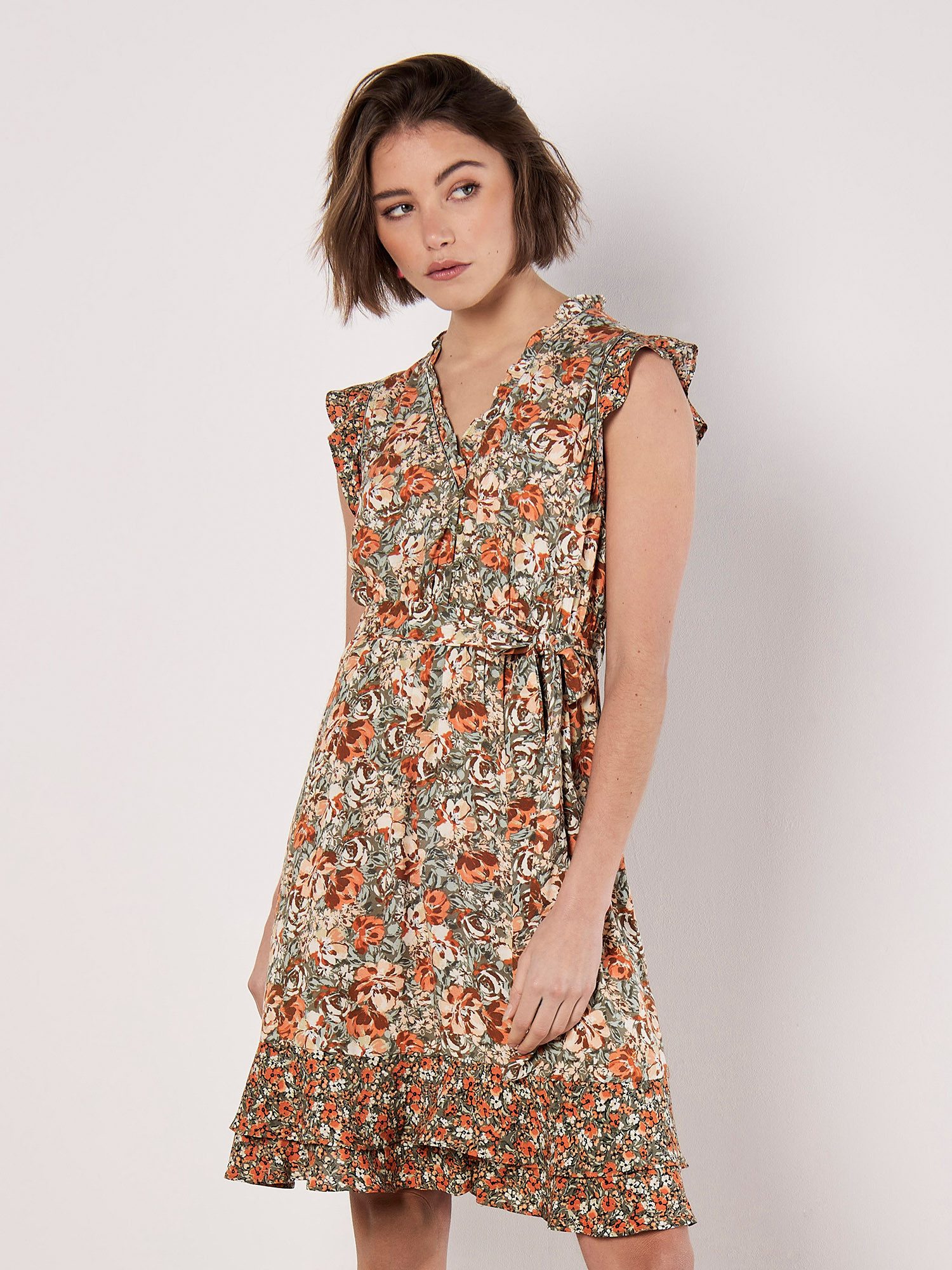 Apricot Druckkleid Geblümtes Minikleid, (2-tlg) mit günstig online kaufen