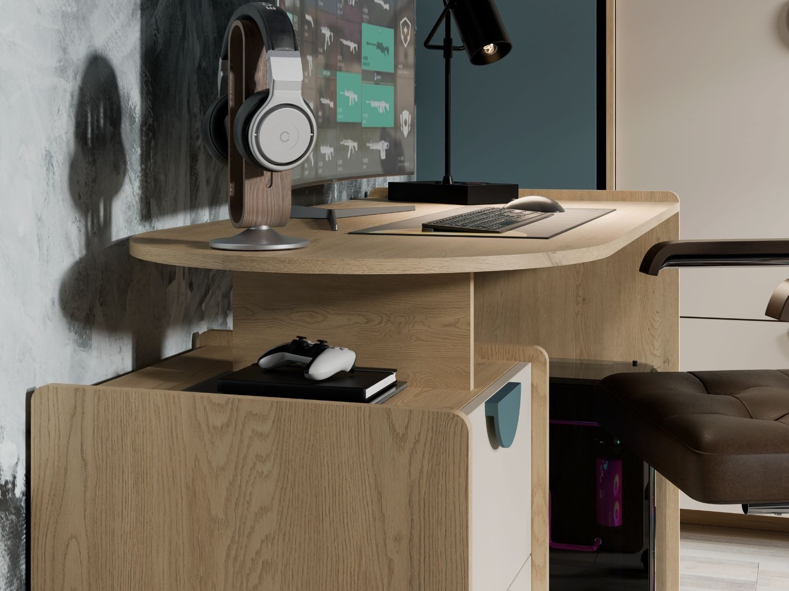 Compleo Kleiderschrank mit 2 Schubladen und 3 Türen, Kinderschrank für einen Jungen oder ein Mädchen – Bild 5 von 5
