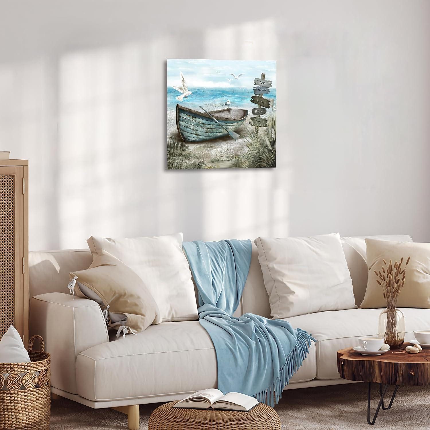 Dazzlewall Leinwandbild Küste Leinwand Möwe Boot günstig online kaufen